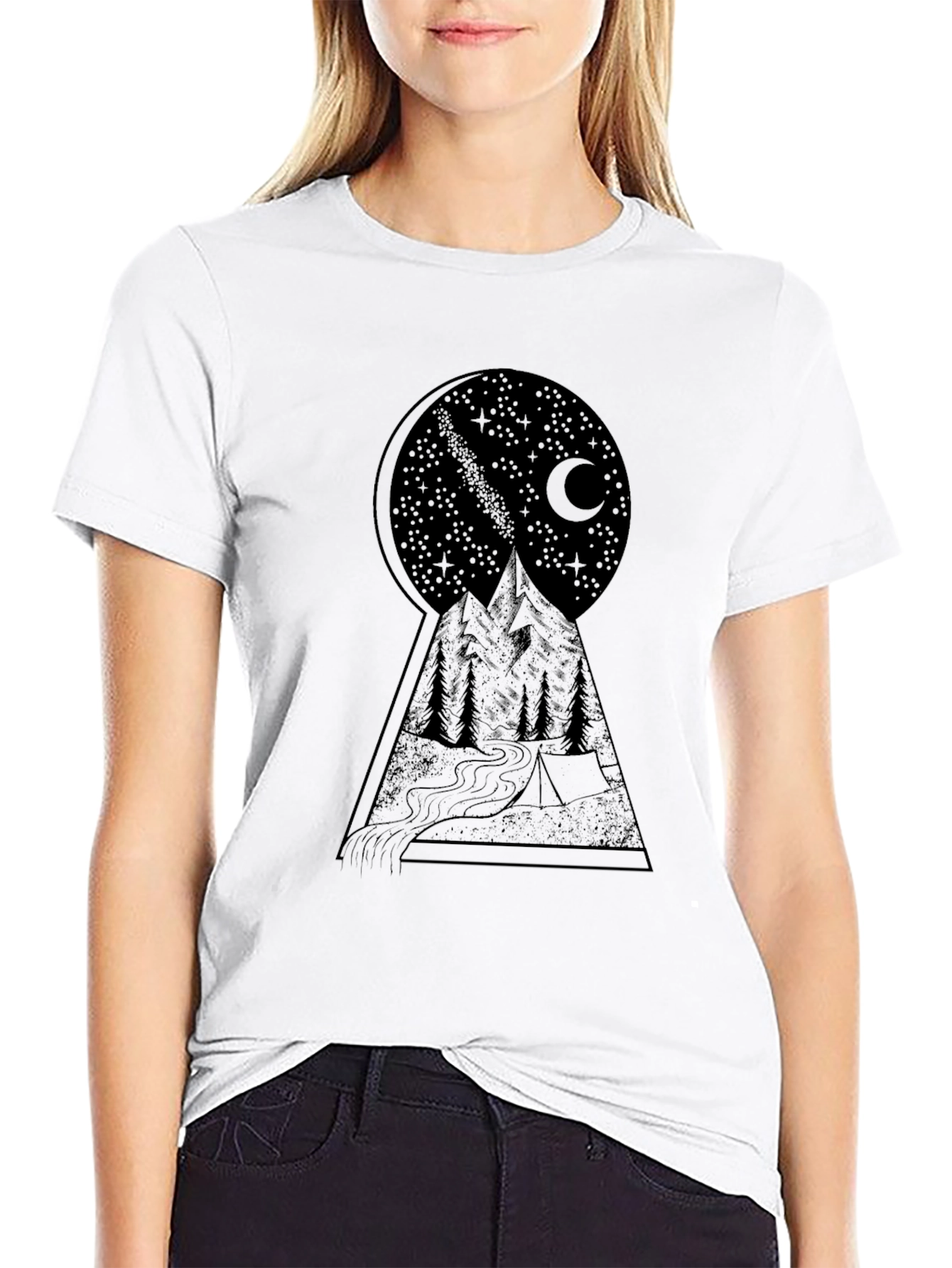 Mountain Nightscape Graphic Tee - Stylish Black T-Shirt