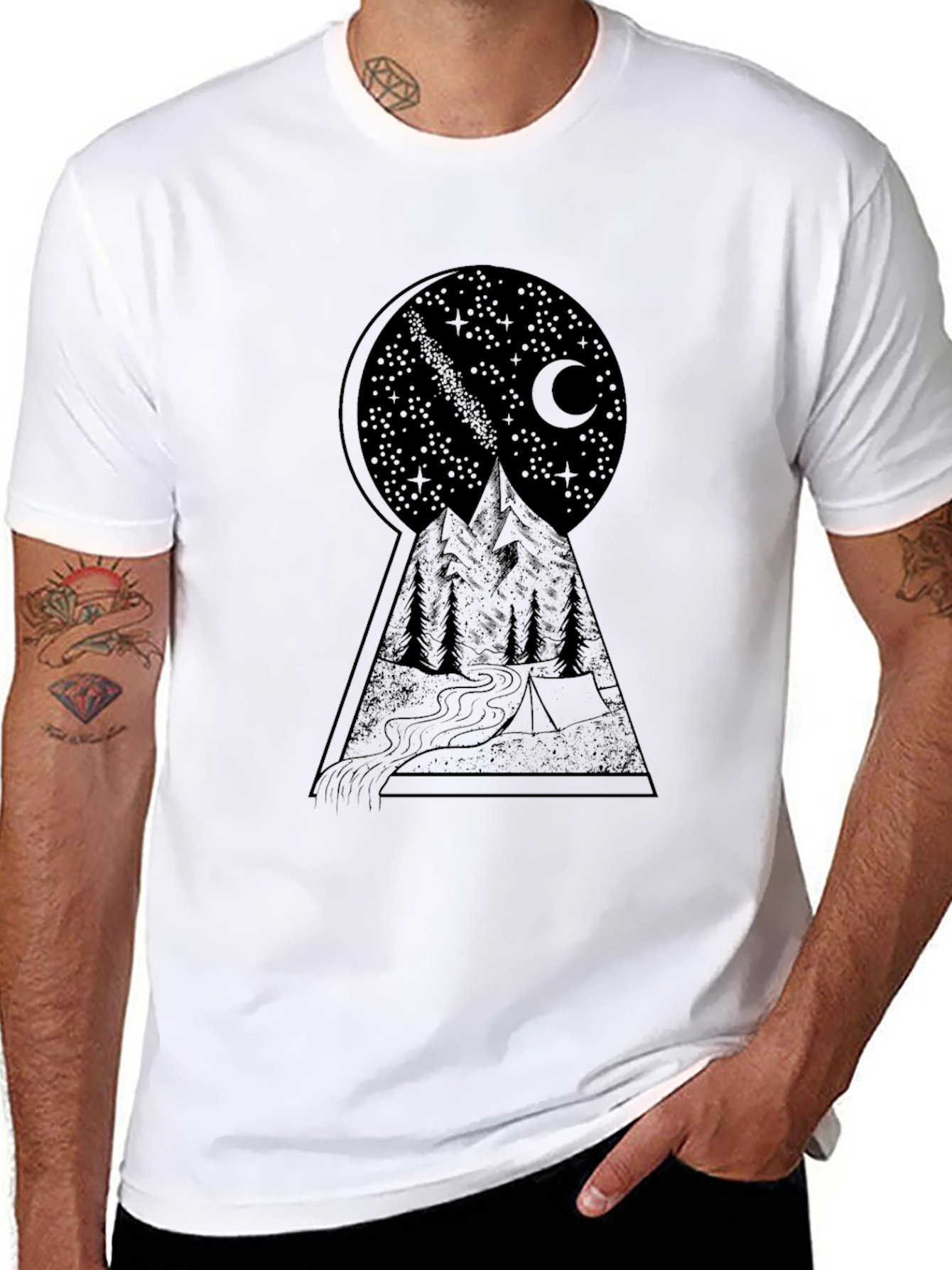 Mountain Nightscape Graphic Tee - Stylish Black T-Shirt