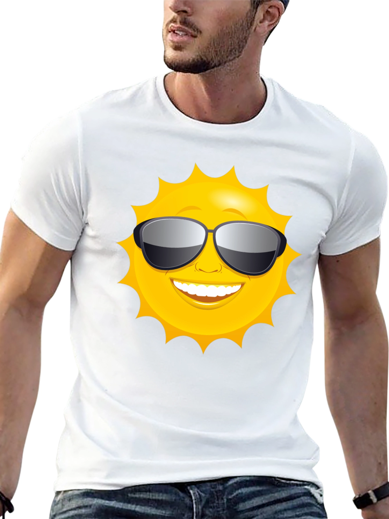 Sunny Style: Smiling Sun with Shades Black T-Shirt