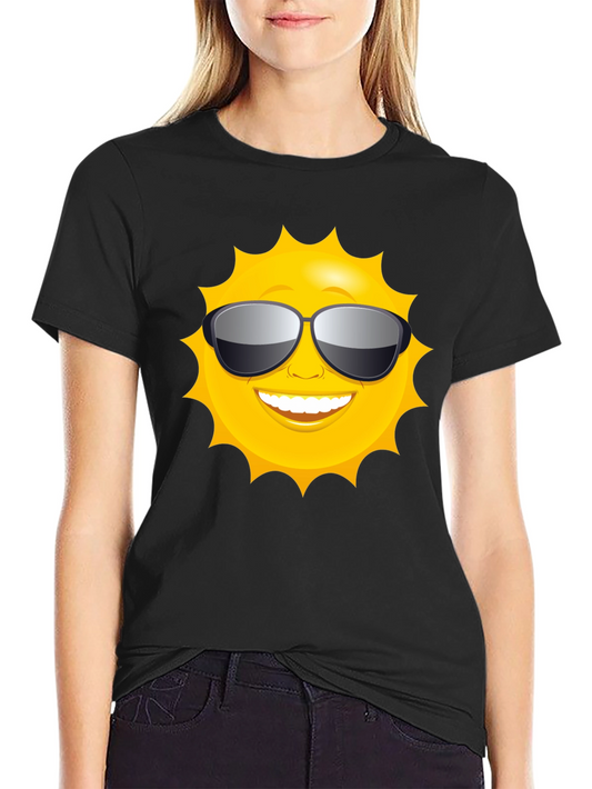 Sunny Style: Smiling Sun with Shades Black T-Shirt