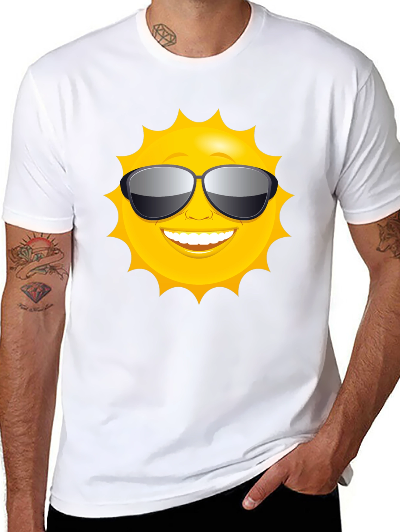 Sunny Style: Smiling Sun with Shades Black T-Shirt