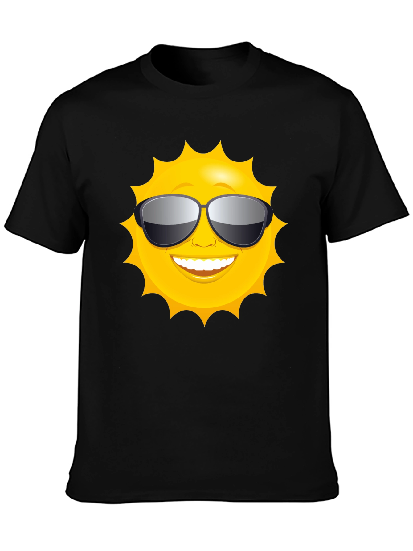 Sunny Style: Smiling Sun with Shades Black T-Shirt