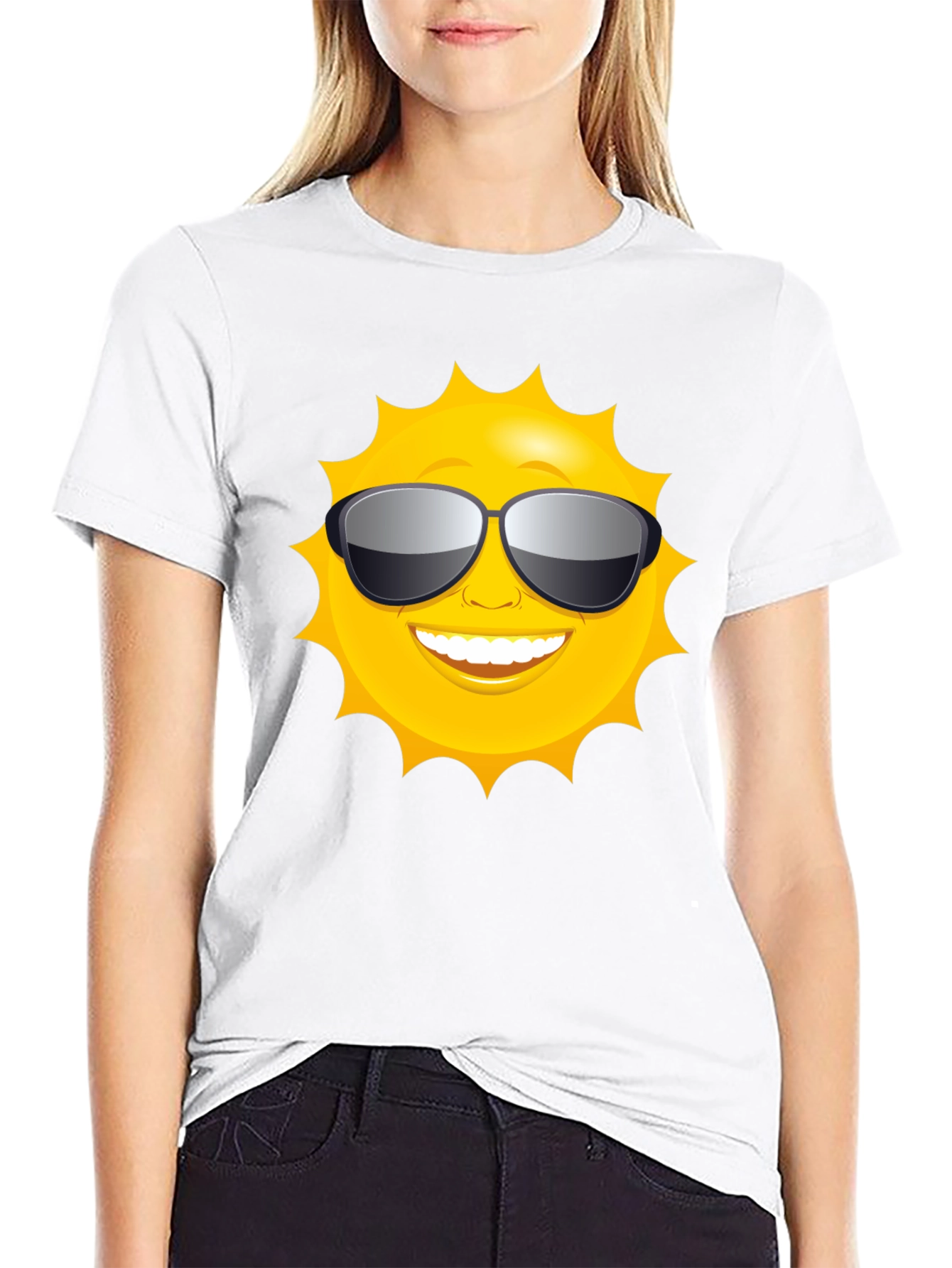 Sunny Style: Smiling Sun with Shades Black T-Shirt