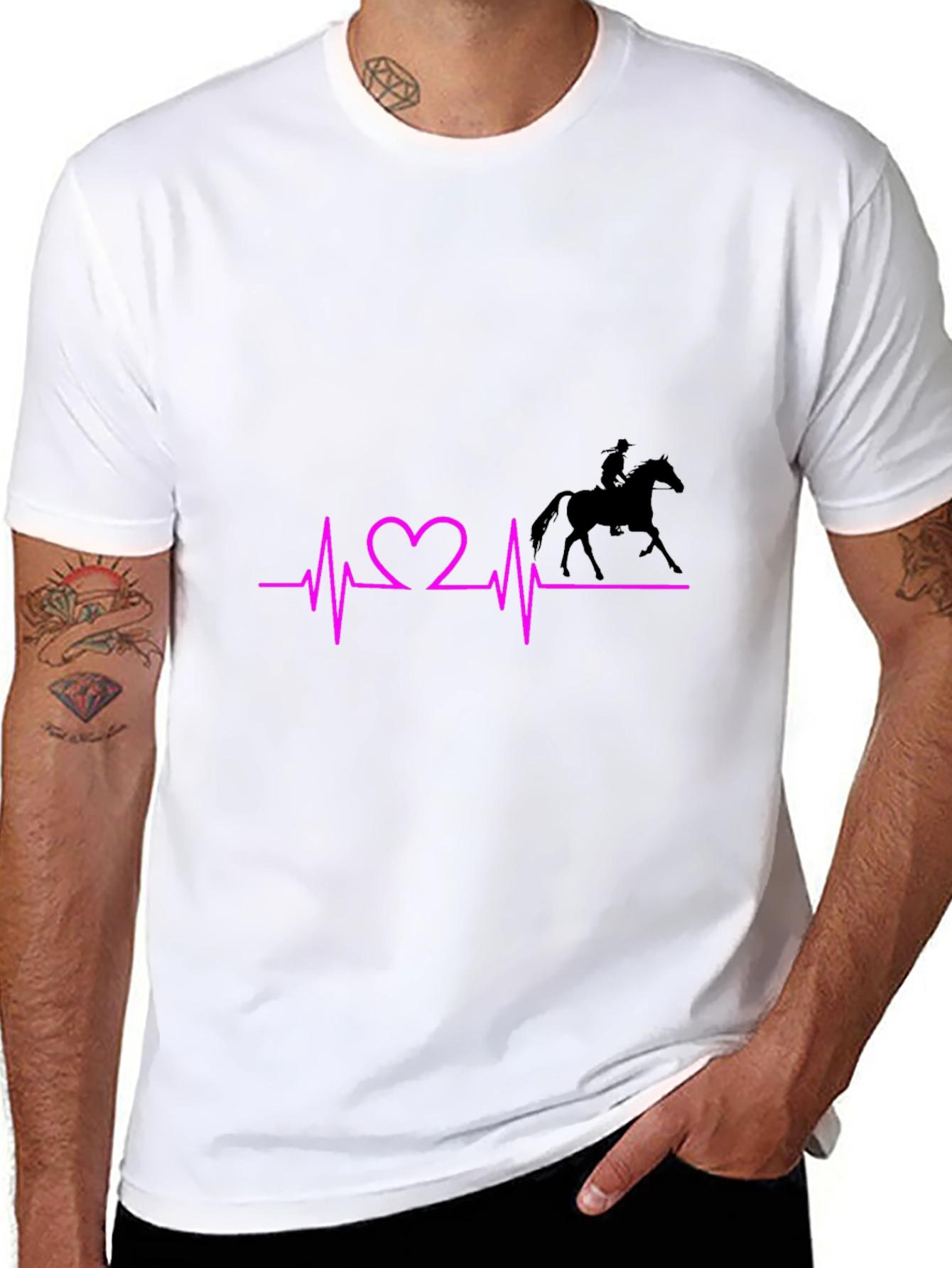 Horse Riding Heartbeat Graphic Tee - Black