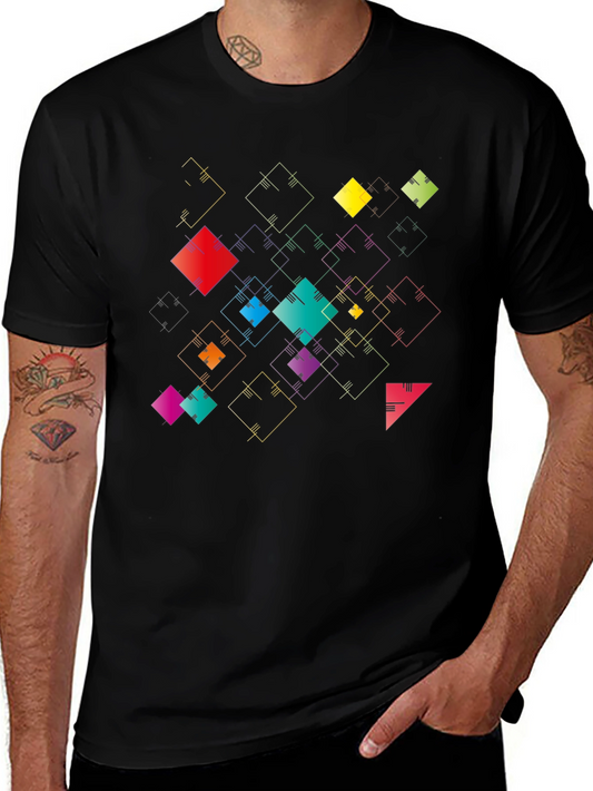 Geometric Squares Black T-Shirt
