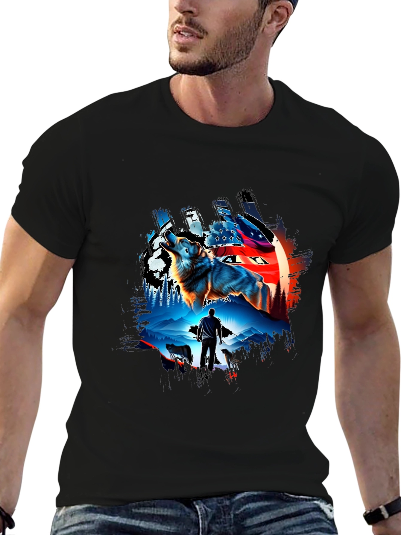 Wolf Pack Graphic T-Shirt - Mens Black Tee