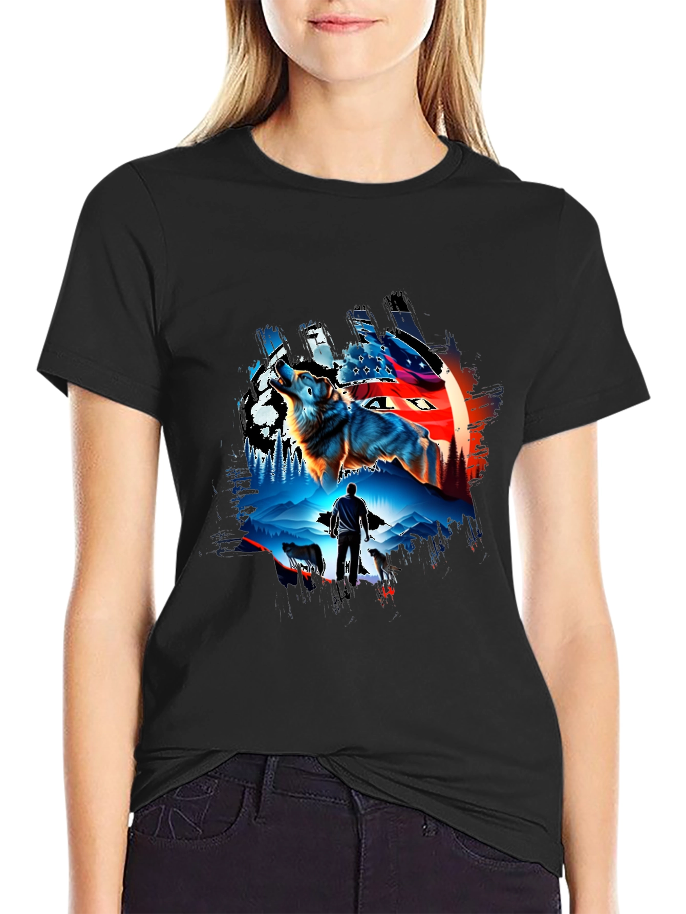 Wolf Pack Graphic T-Shirt - Mens Black Tee