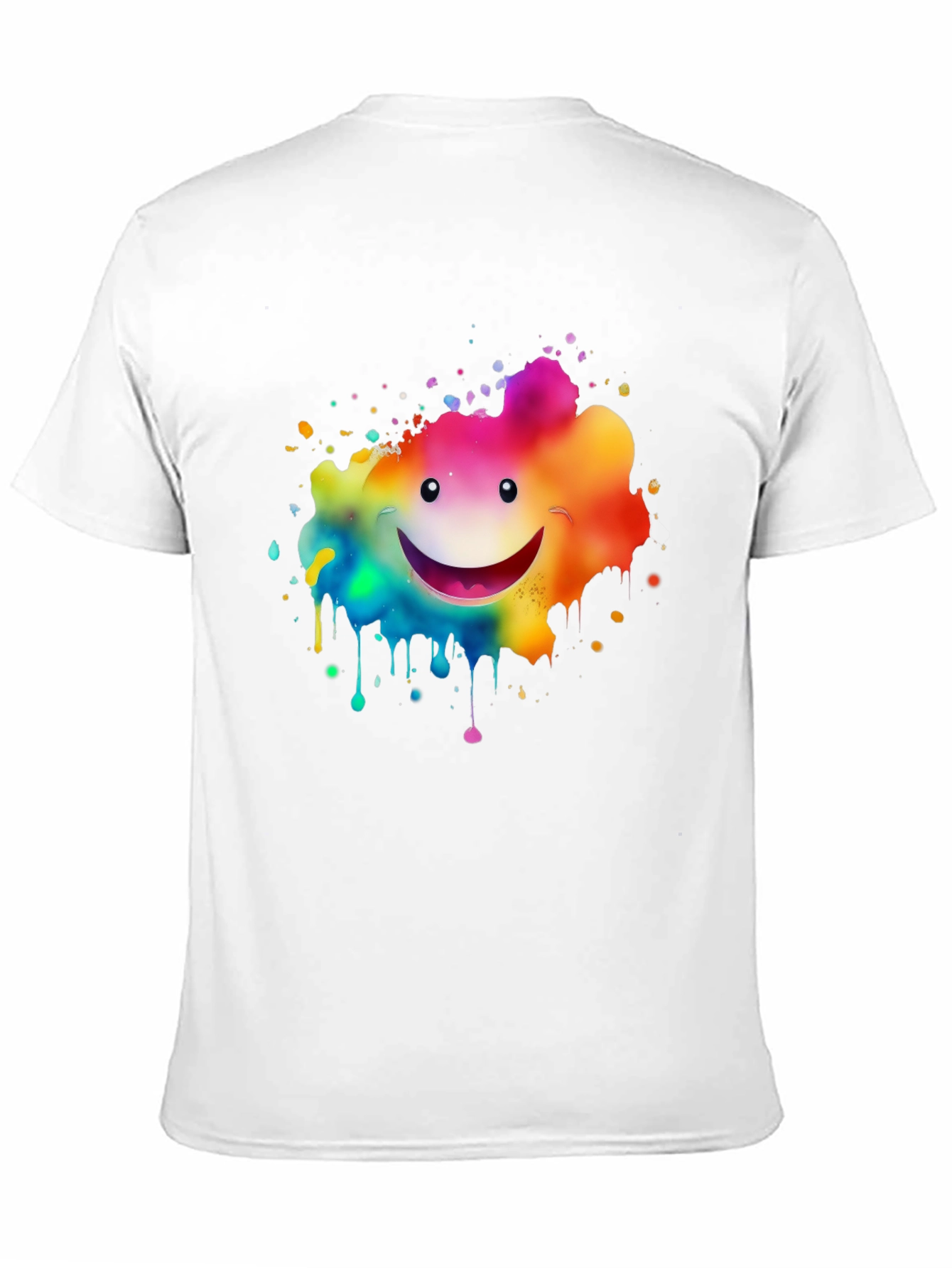 Rainbow Smiley Face Splatter Print Black T-Shirt