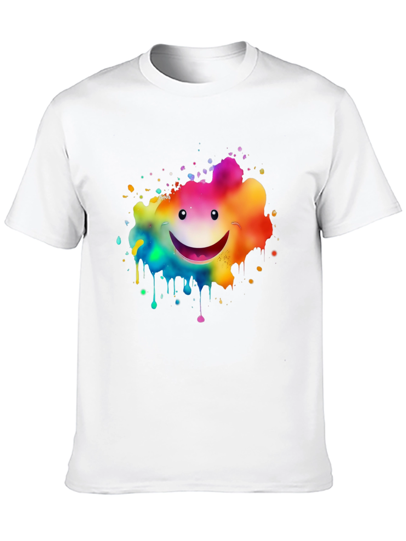 Rainbow Smiley Face Splatter Print Black T-Shirt