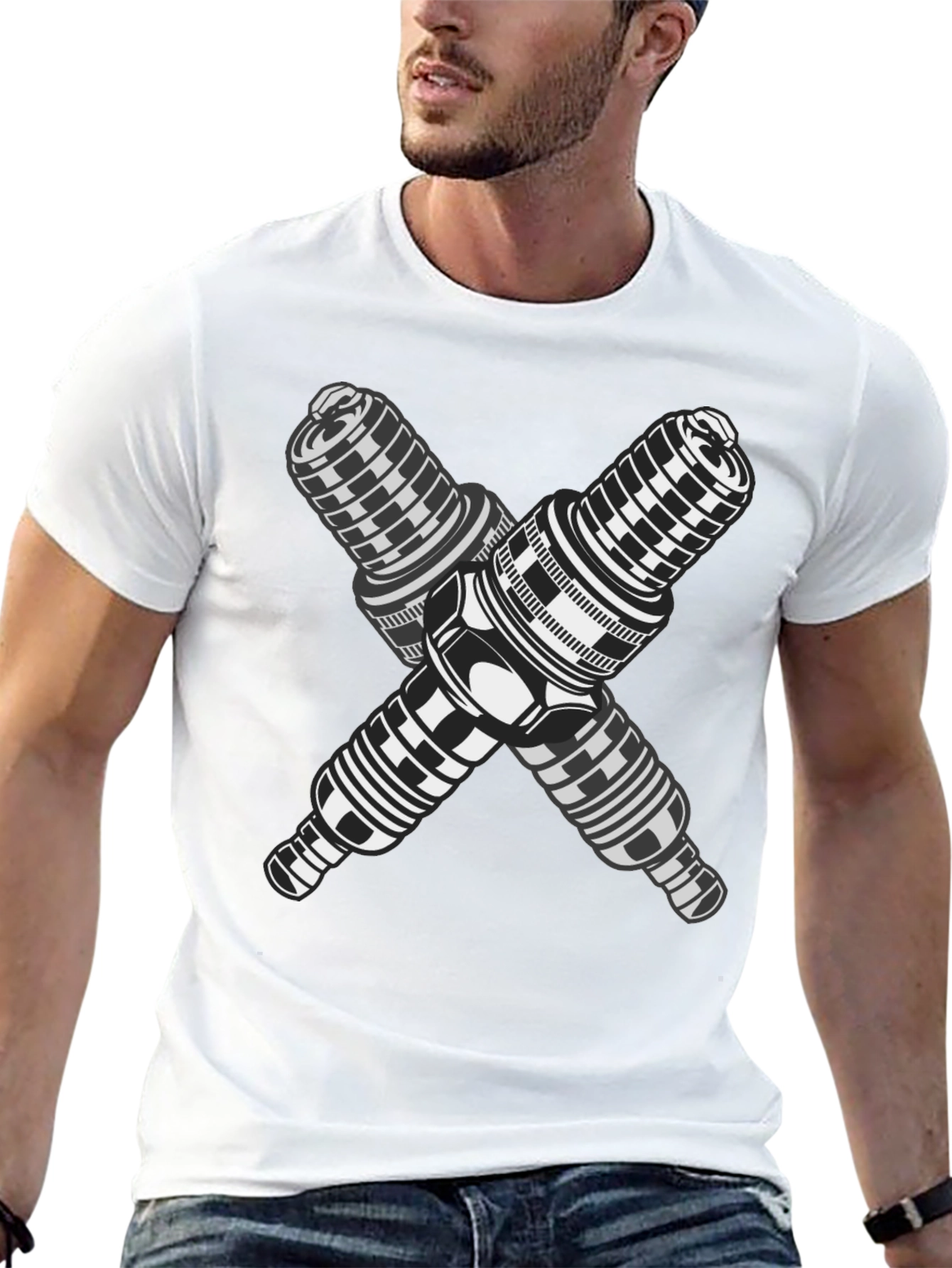 Crossed Spark Plugs Graphic T-Shirt