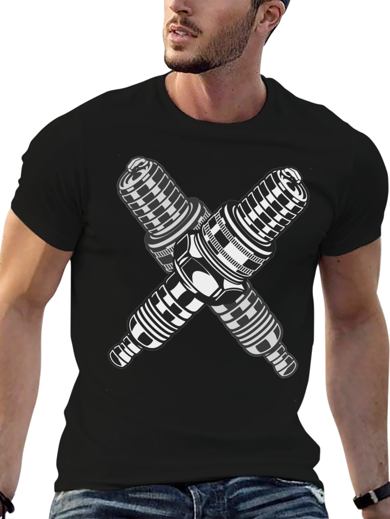Crossed Spark Plugs Graphic T-Shirt