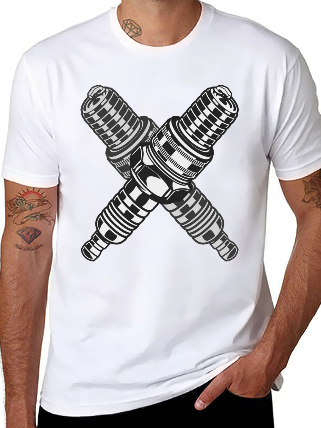 Crossed Spark Plugs Graphic T-Shirt