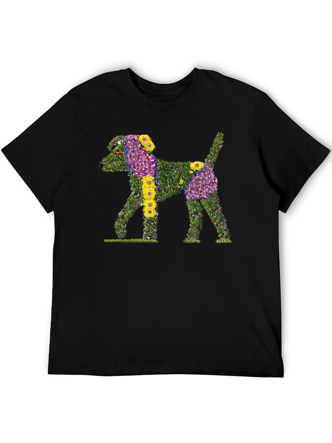 Floral Dog Print Black T-Shirt