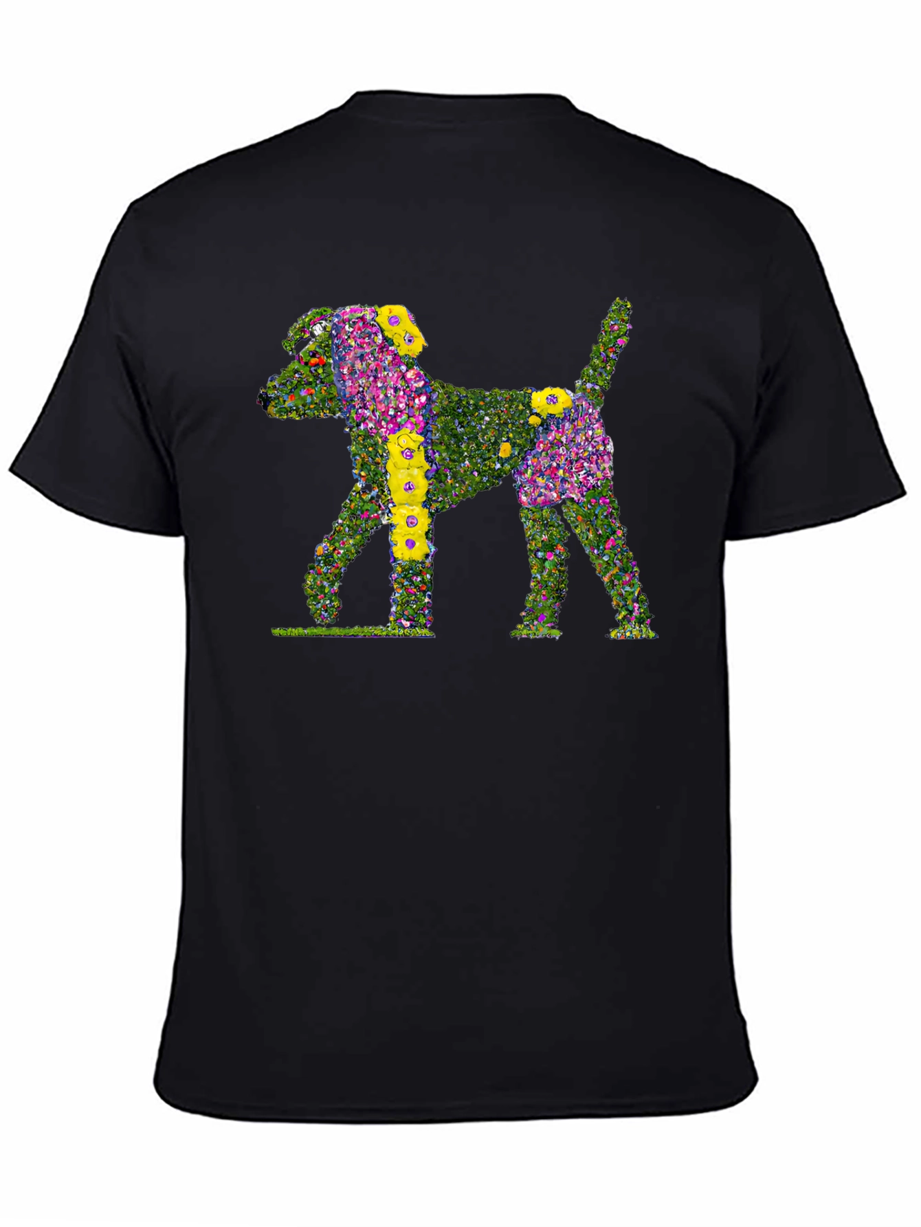 Floral Dog Print Black T-Shirt