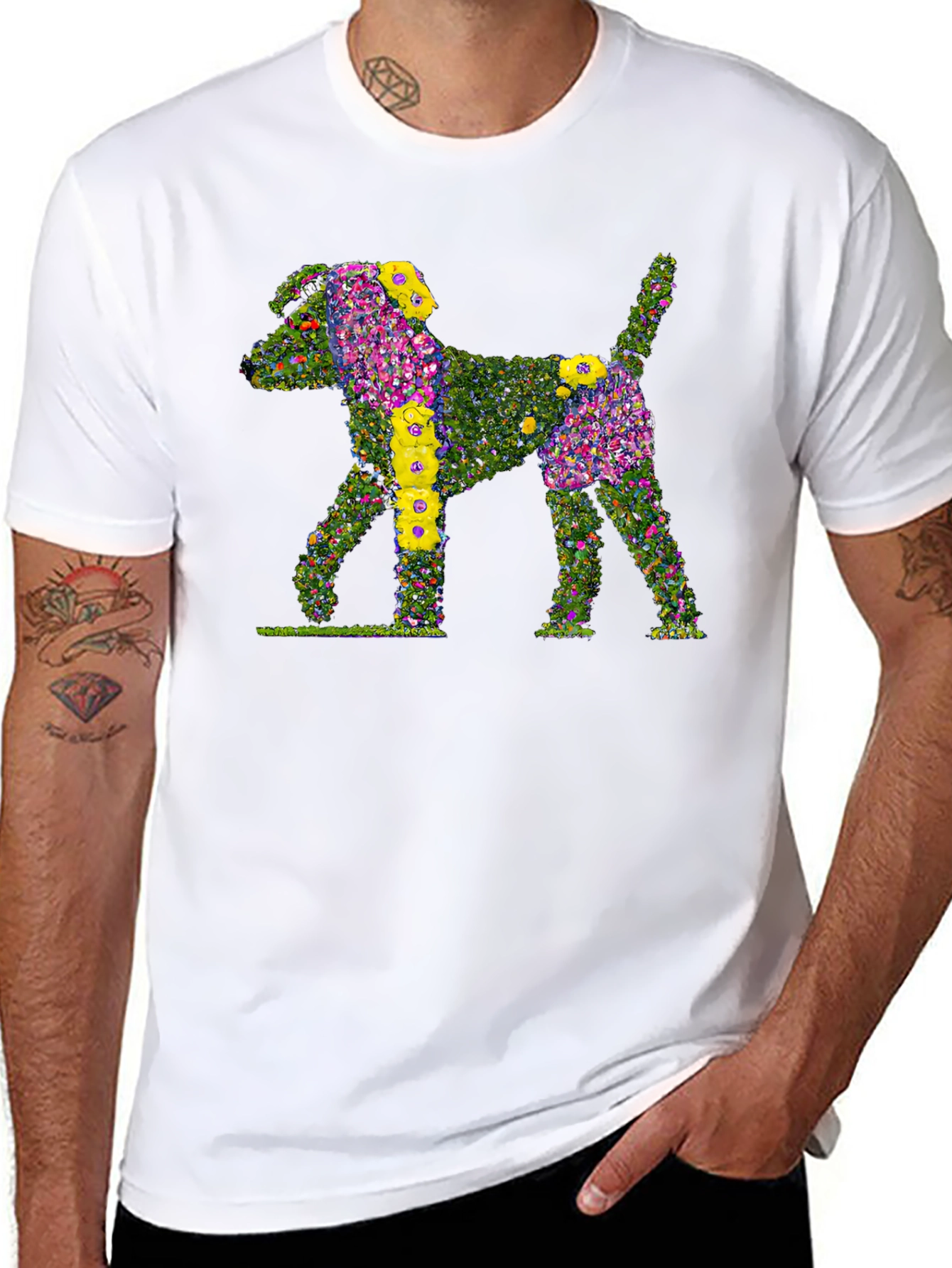 Floral Dog Print Black T-Shirt