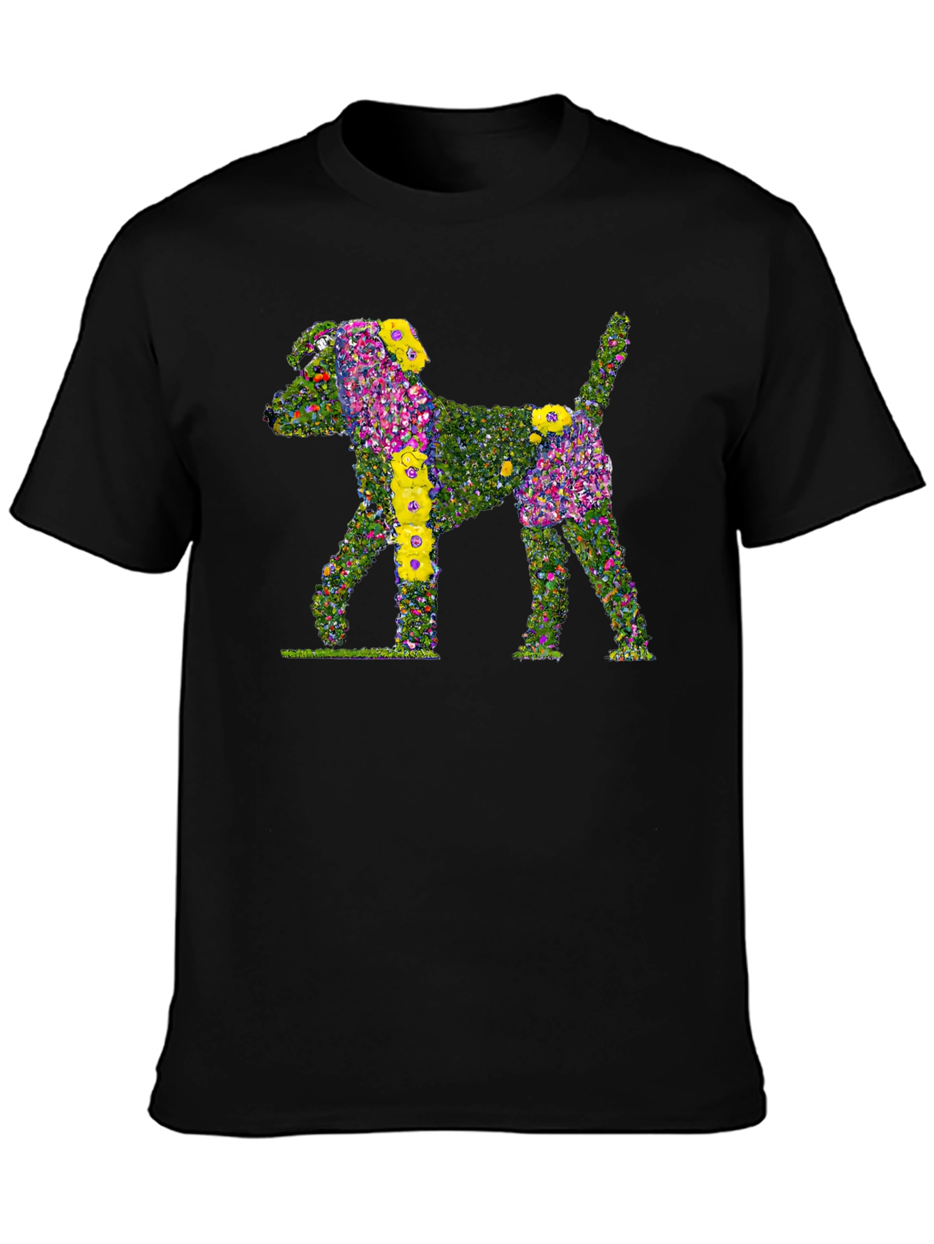 Floral Dog Print Black T-Shirt