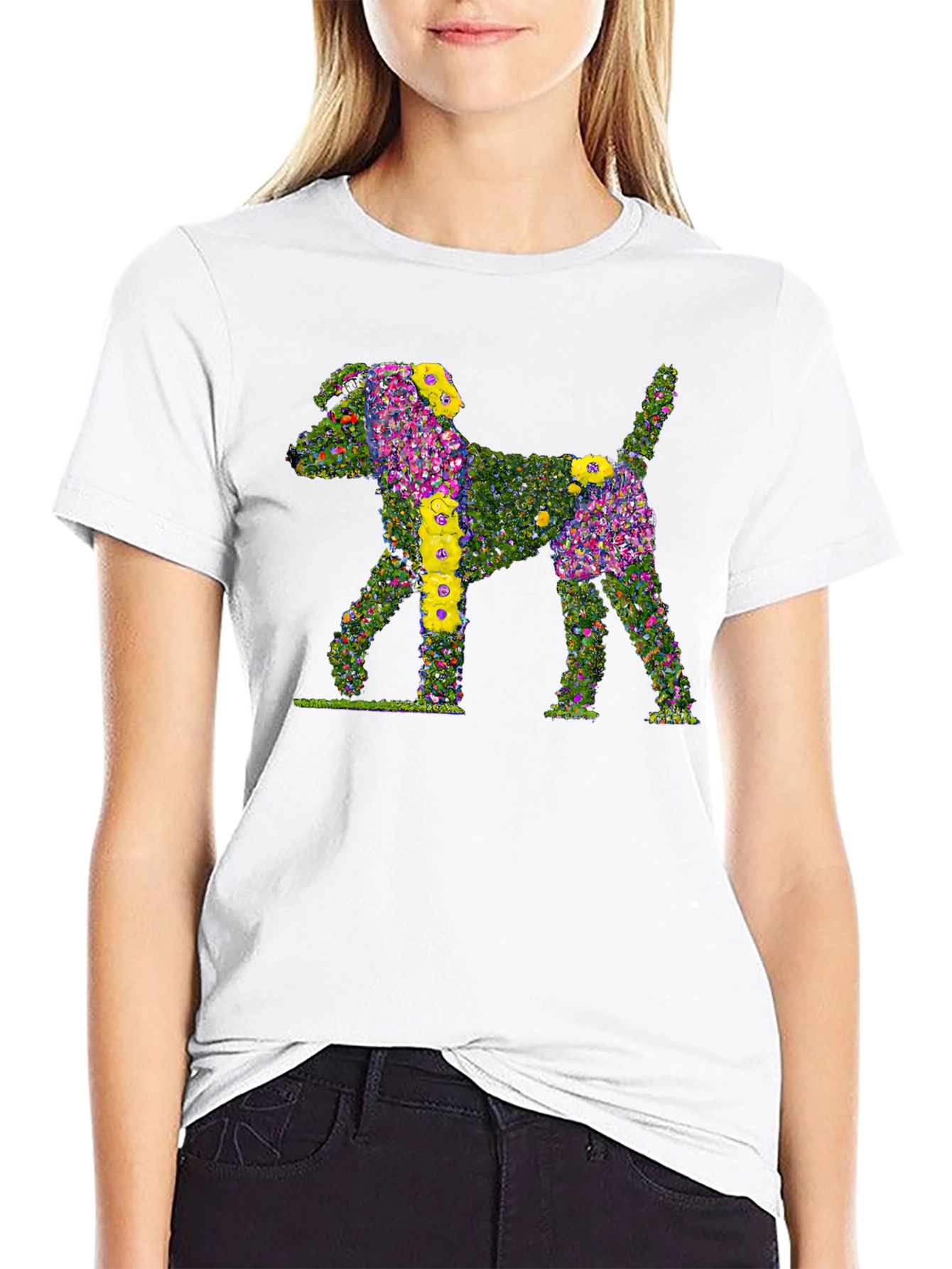 Floral Dog Print Black T-Shirt