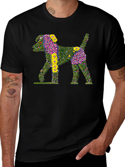 Floral Dog Print Black T-Shirt