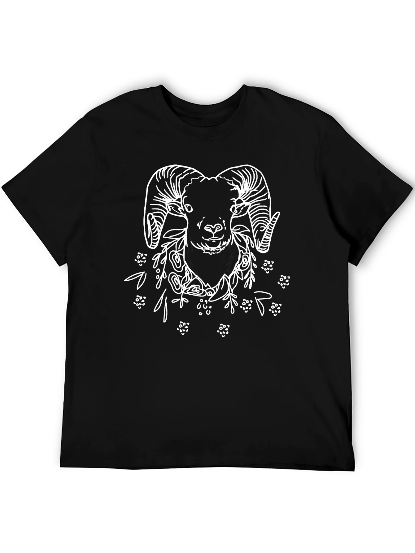 Ram Head Graphic Print Black T-Shirt