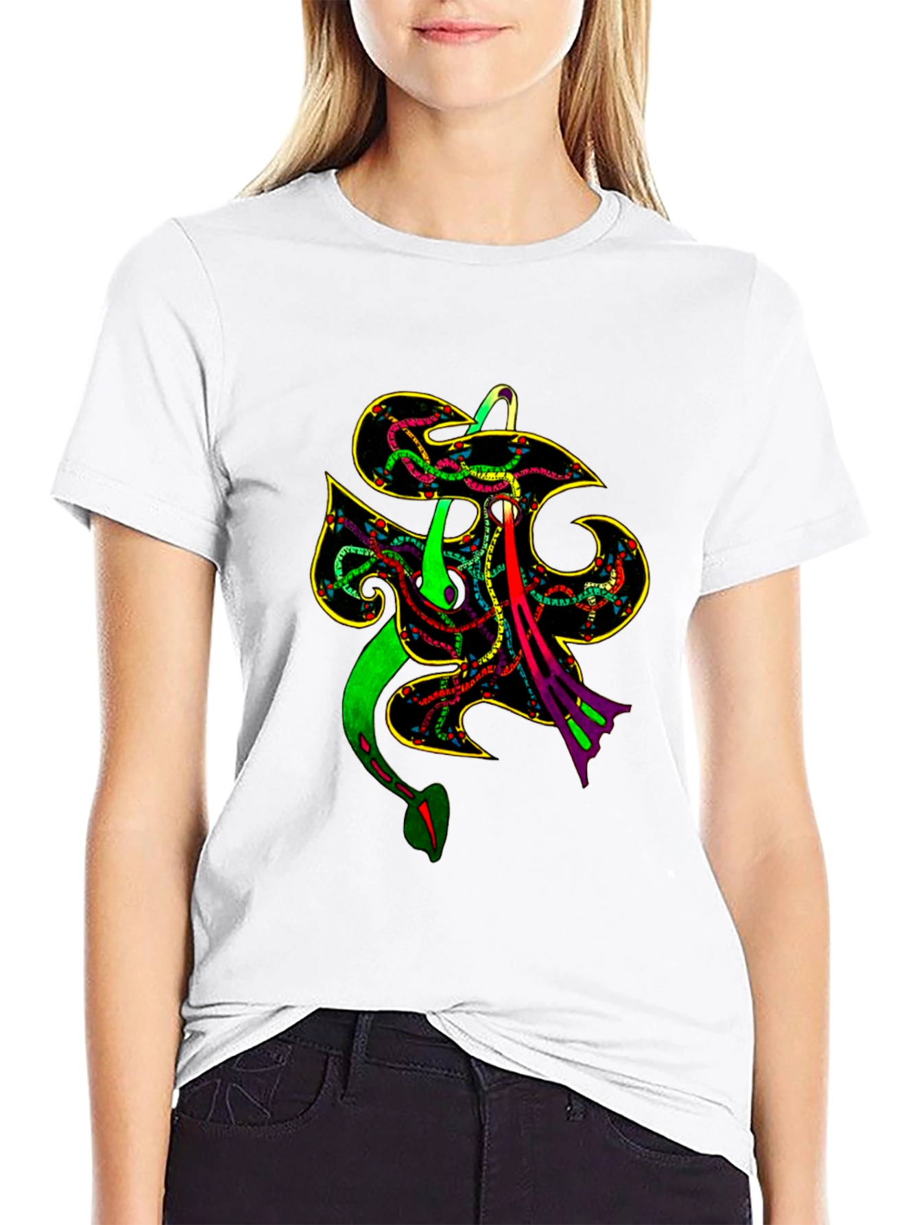 Abstract Snake Design Black T-Shirt