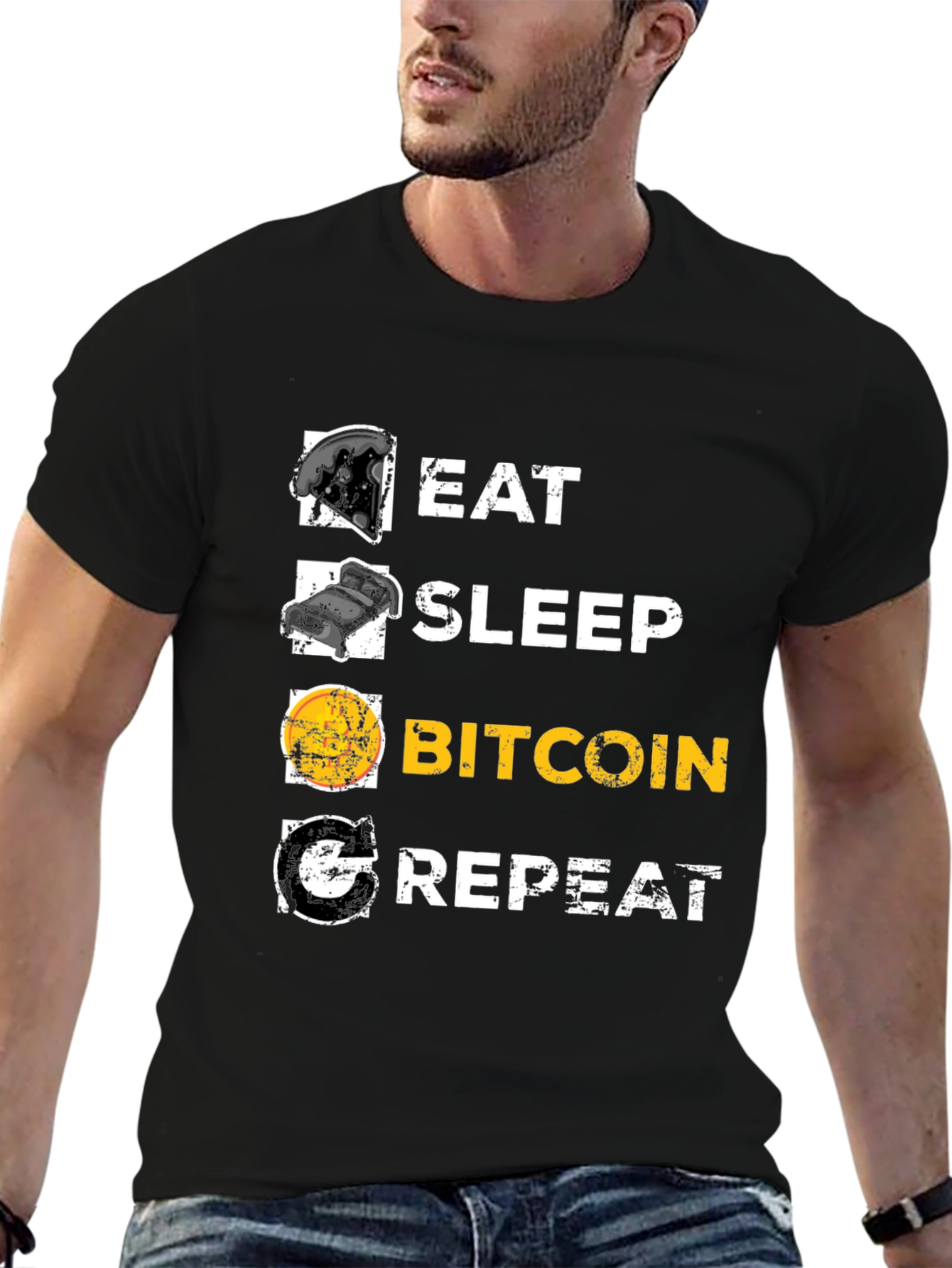 Eat Sleep Bitcoin Repeat Graphic Tee - Crypto T-Shirt
