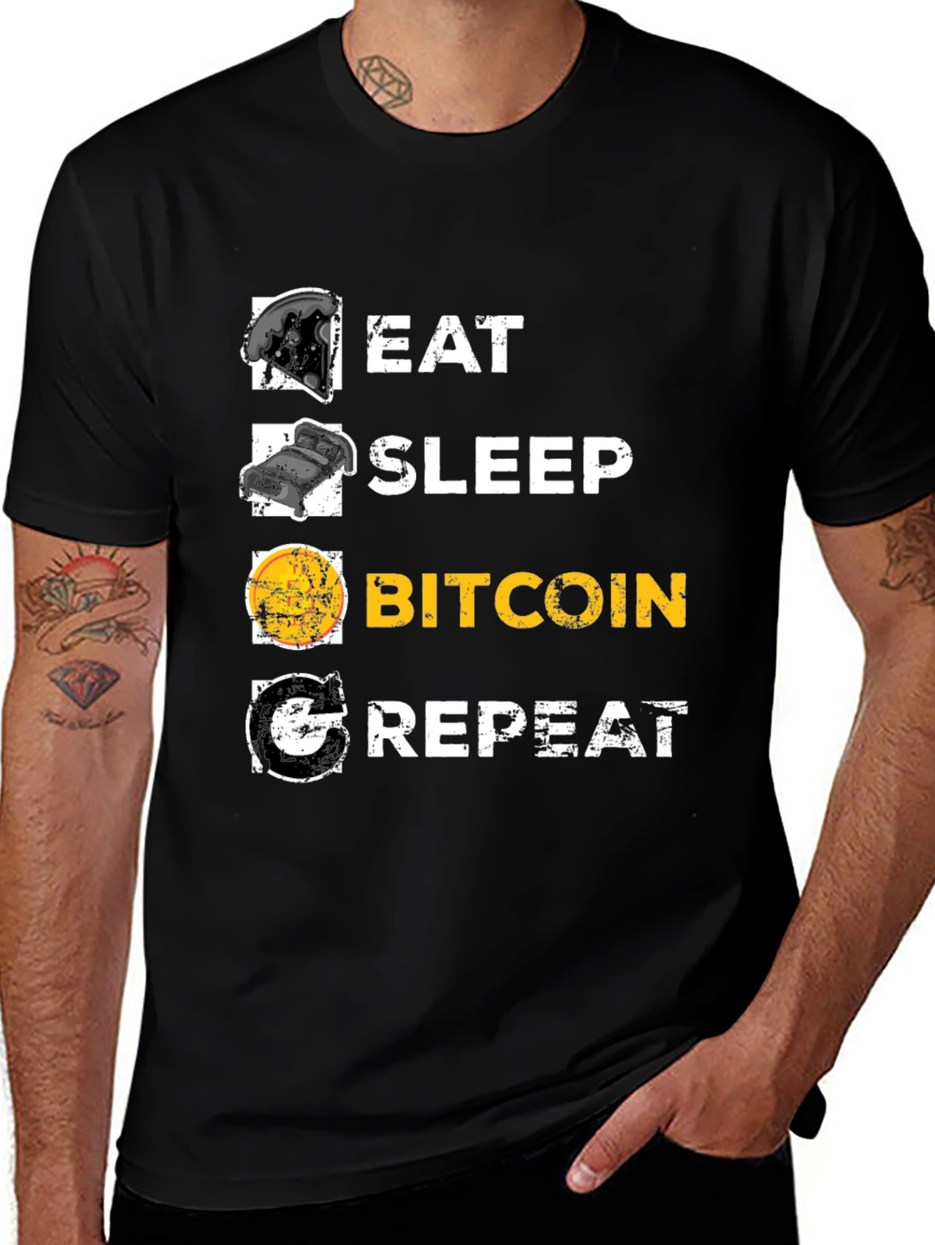 Eat Sleep Bitcoin Repeat Graphic Tee - Crypto T-Shirt