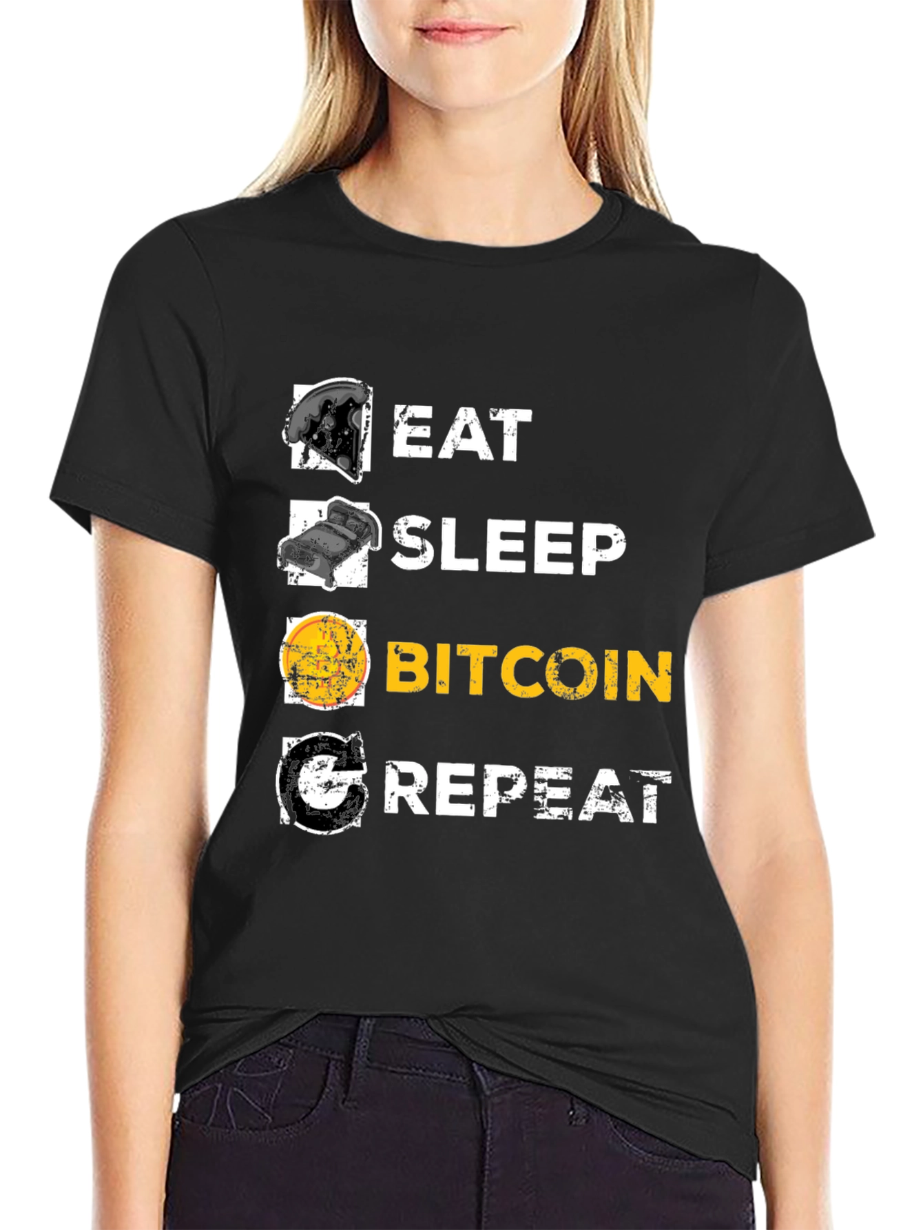 Eat Sleep Bitcoin Repeat Graphic Tee - Crypto T-Shirt