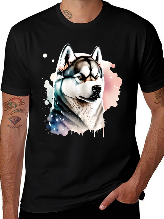 Husky Dog Graphic Print Black T-Shirt