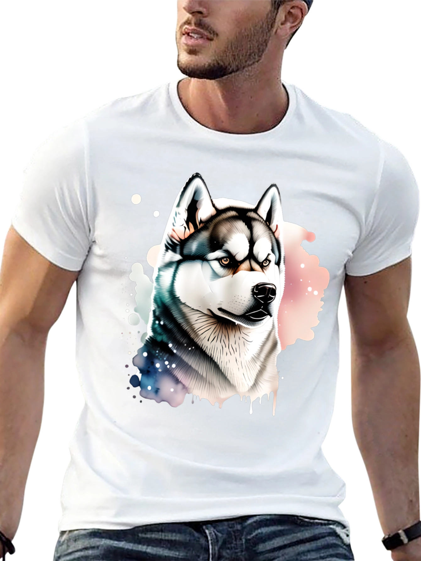 Husky Dog Graphic Print Black T-Shirt