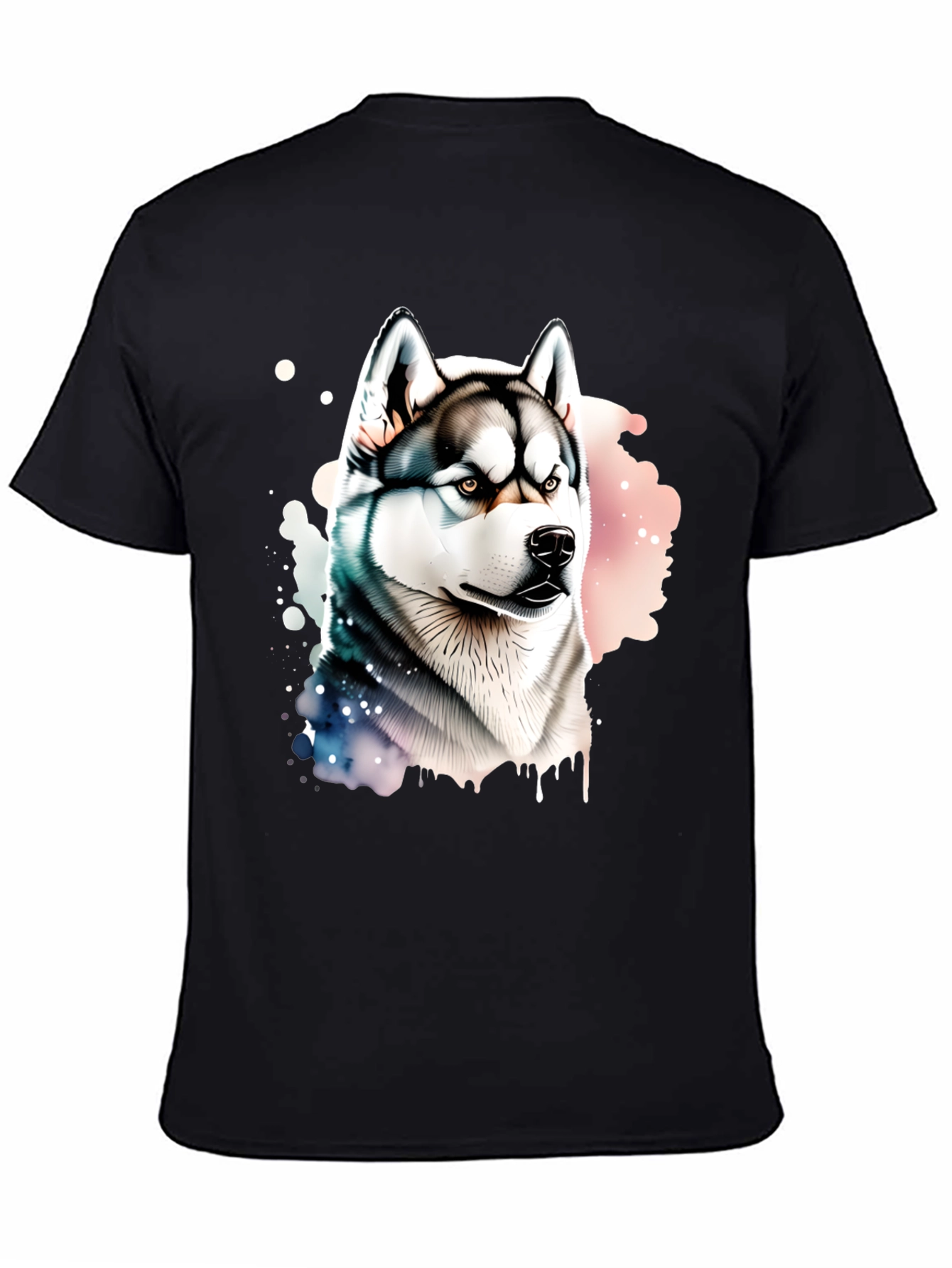 Husky Dog Graphic Print Black T-Shirt