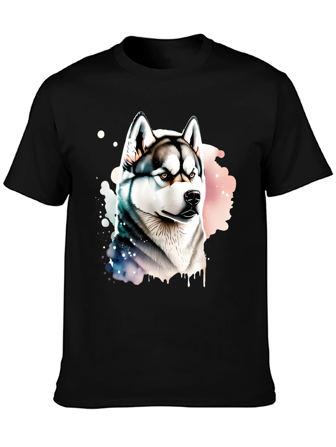 Husky Dog Graphic Print Black T-Shirt