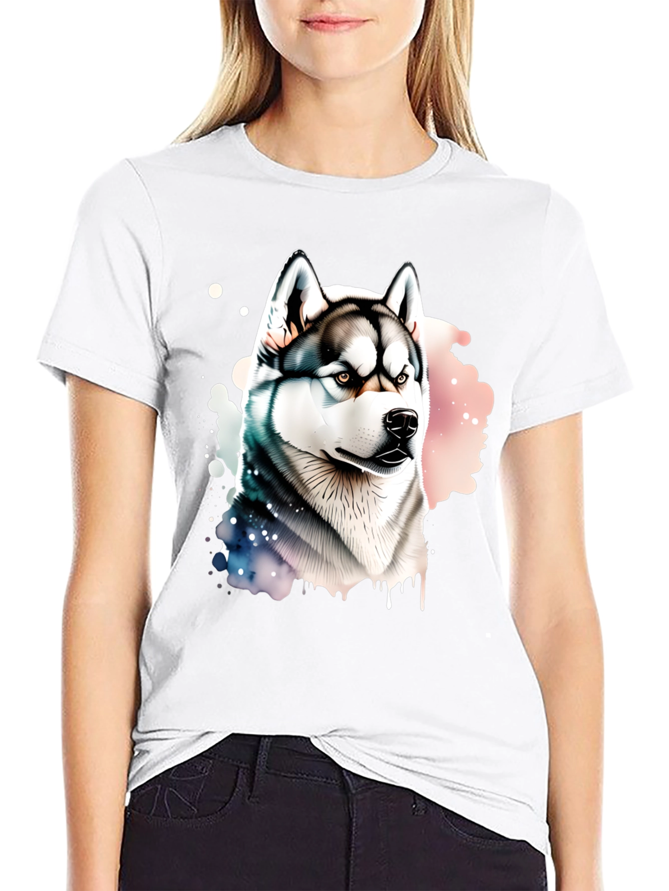 Husky Dog Graphic Print Black T-Shirt