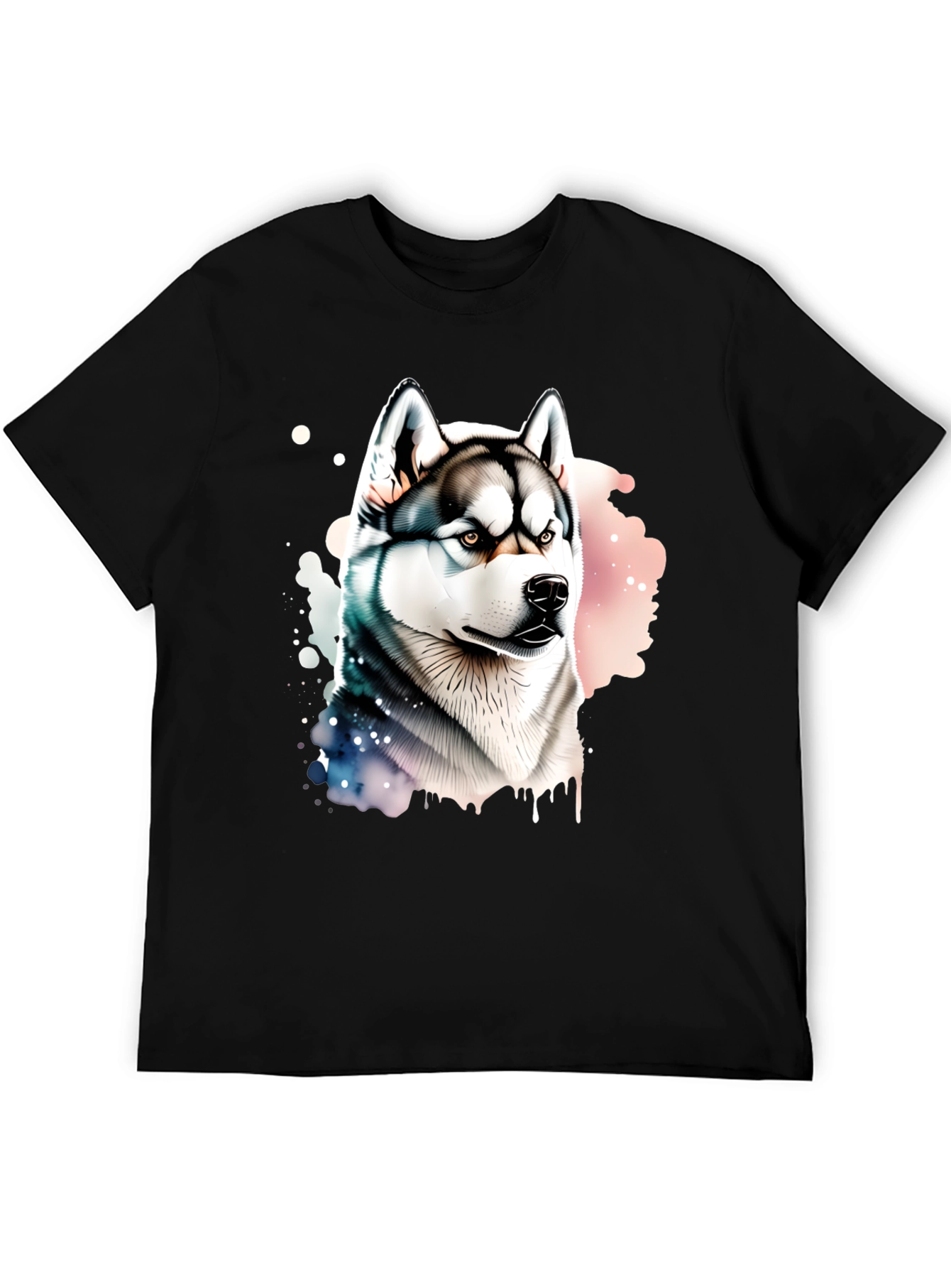 Husky Dog Graphic Print Black T-Shirt