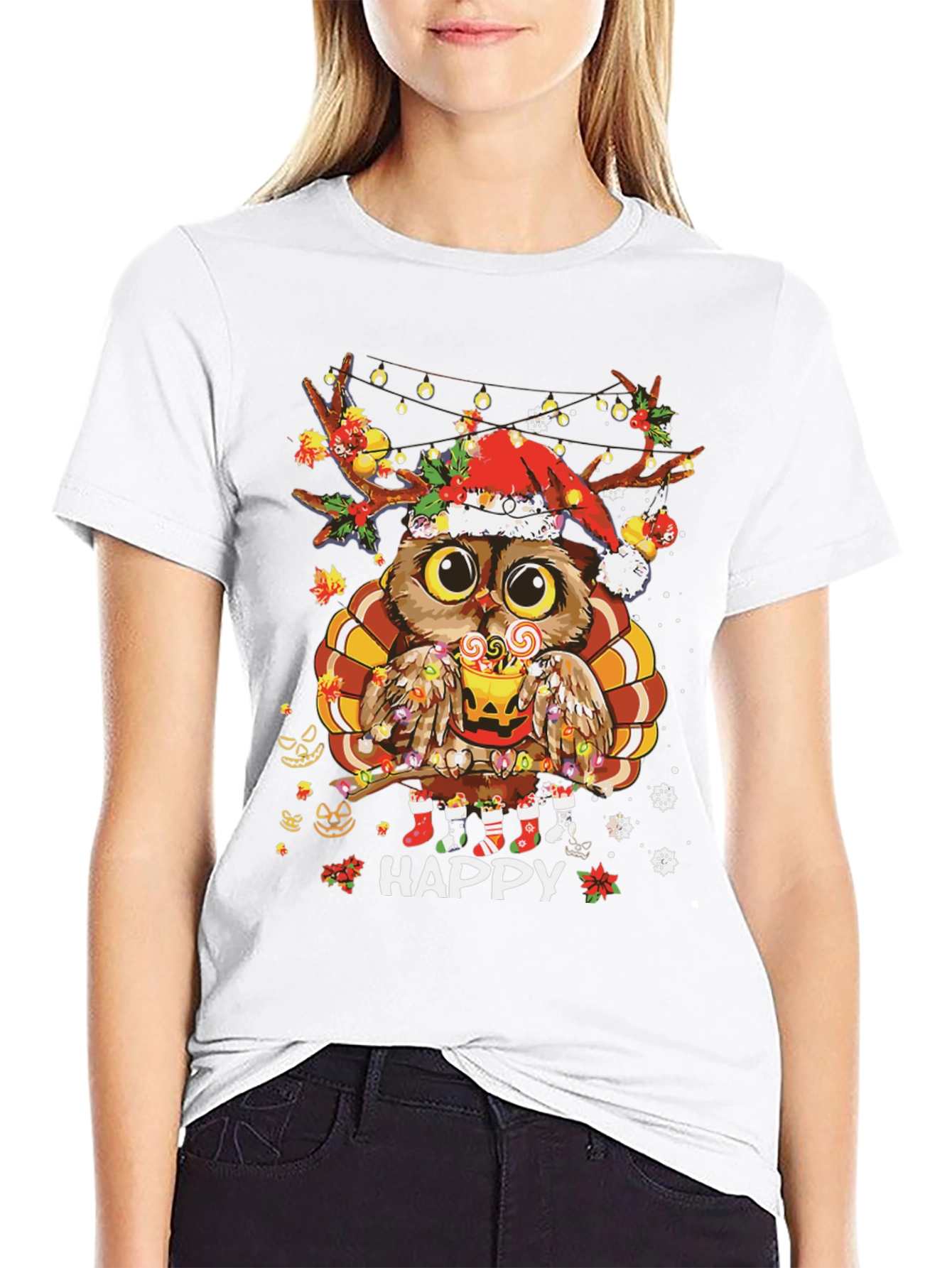 Holiday Owl T-Shirt: Happy Thanksgiving & Christmas