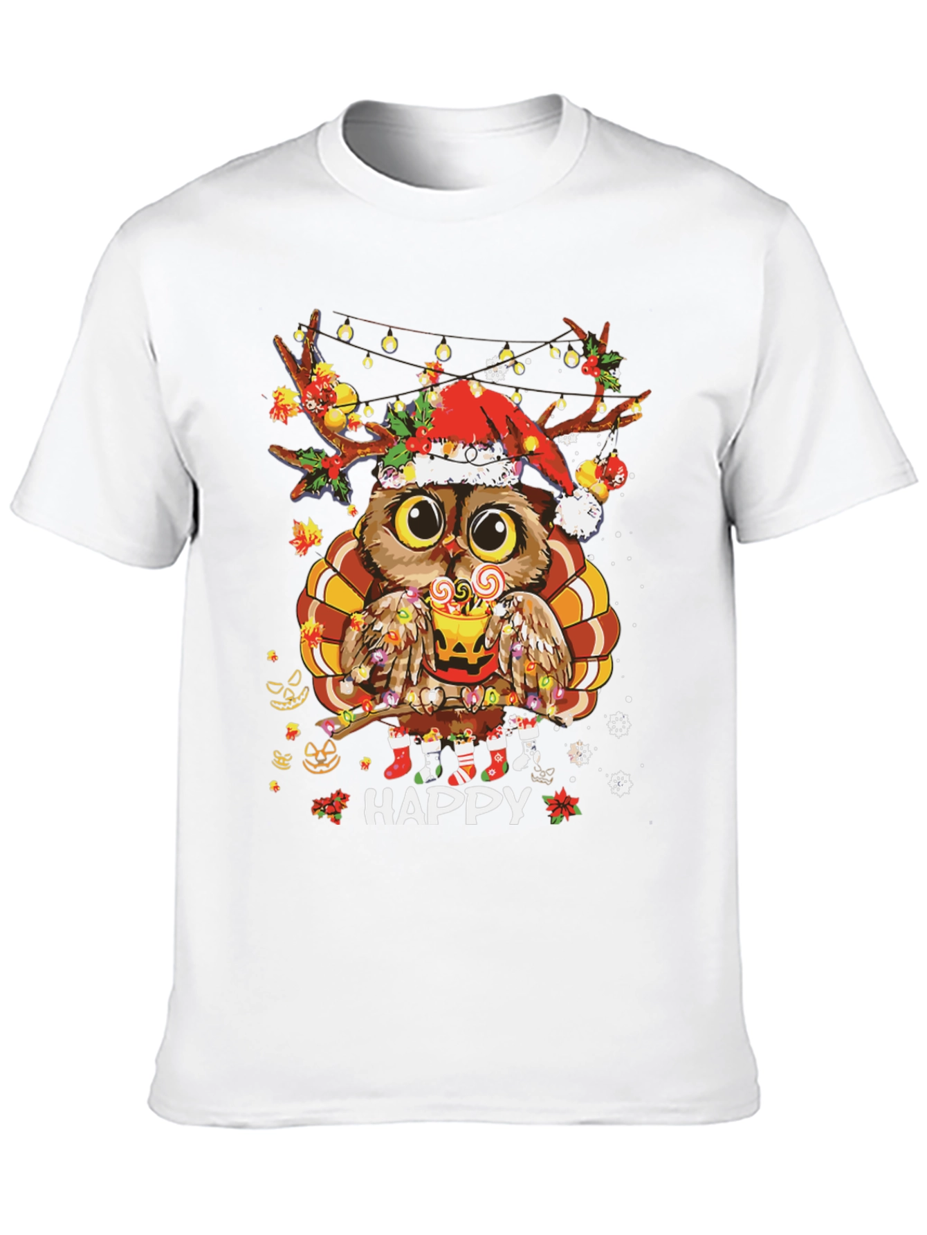 Holiday Owl T-Shirt: Happy Thanksgiving & Christmas