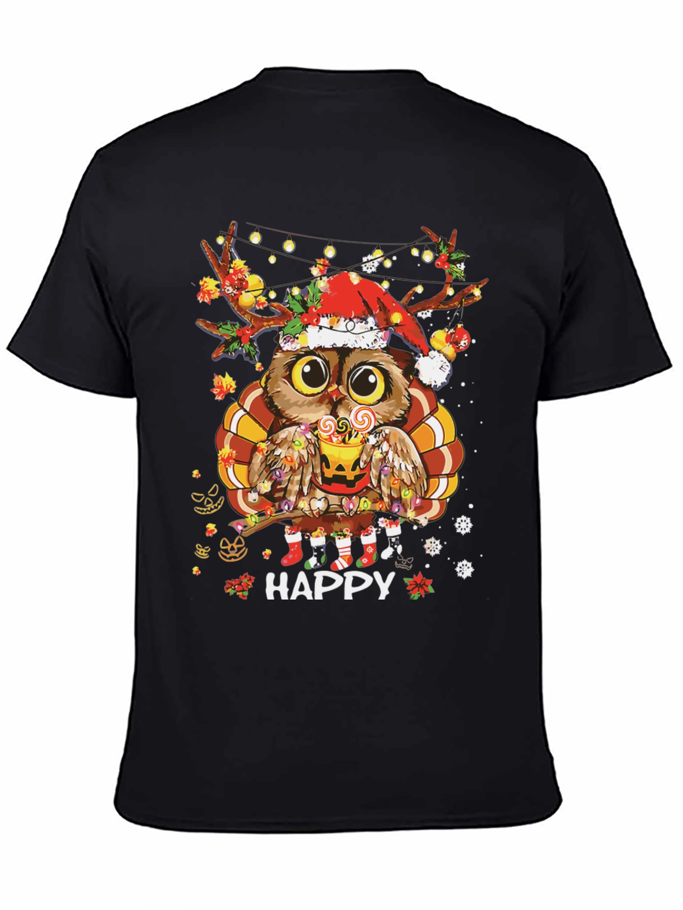 Holiday Owl T-Shirt: Happy Thanksgiving & Christmas