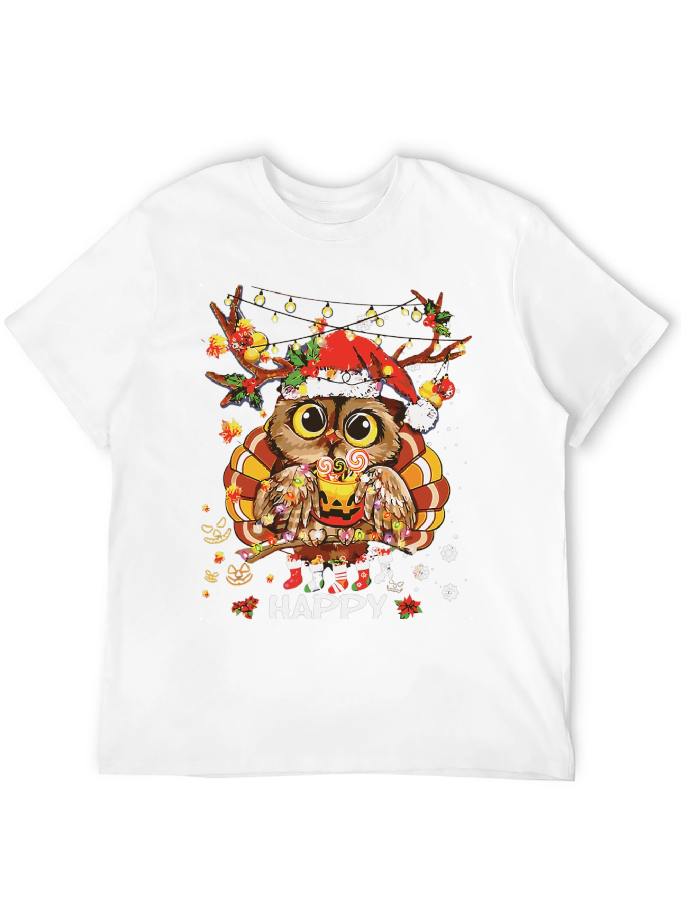 Holiday Owl T-Shirt: Happy Thanksgiving & Christmas