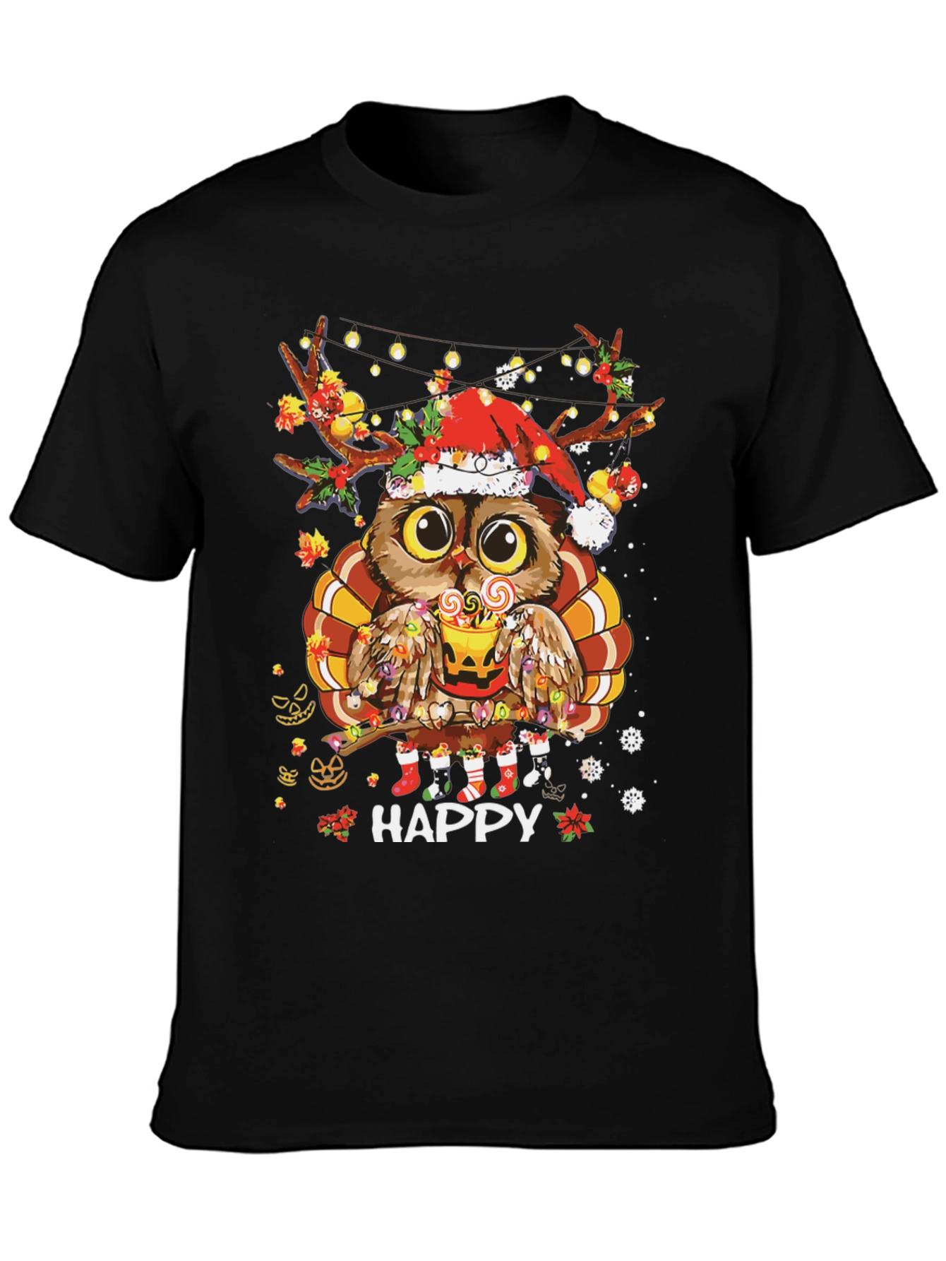 Holiday Owl T-Shirt: Happy Thanksgiving & Christmas