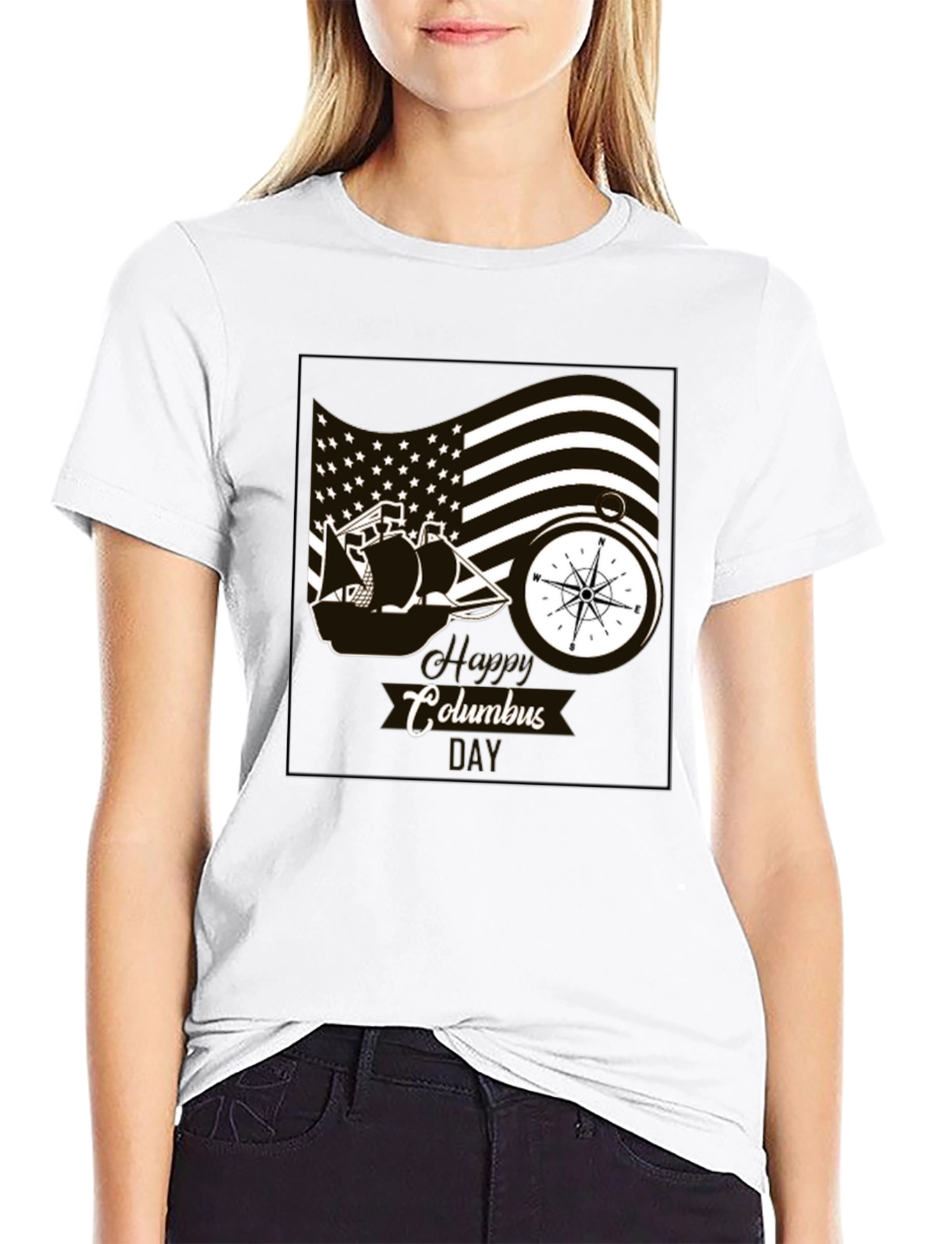 Columbus Day Graphic T-Shirt - Black