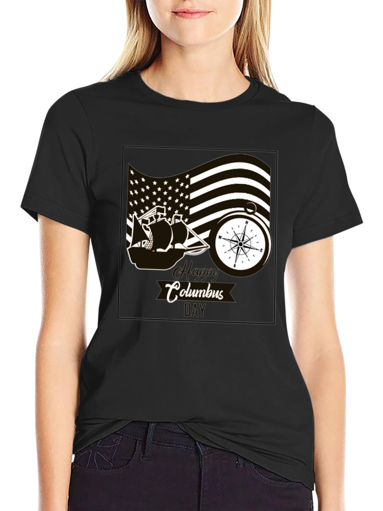 Columbus Day Graphic T-Shirt - Black