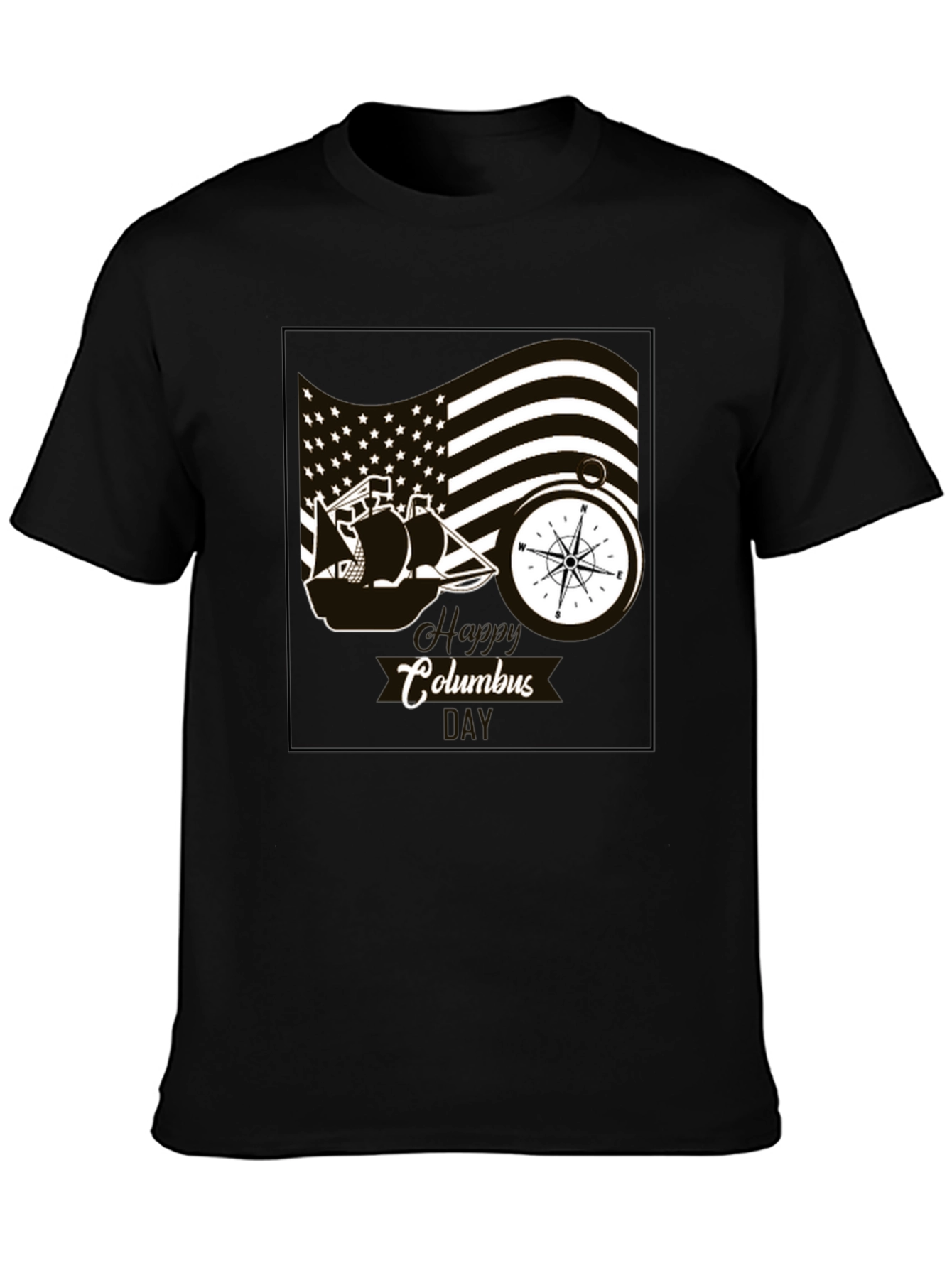 Columbus Day Graphic T-Shirt - Black