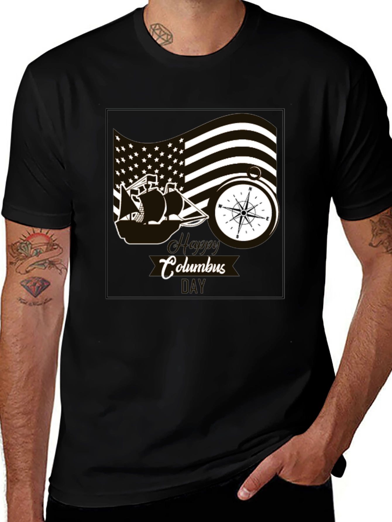 Columbus Day Graphic T-Shirt - Black