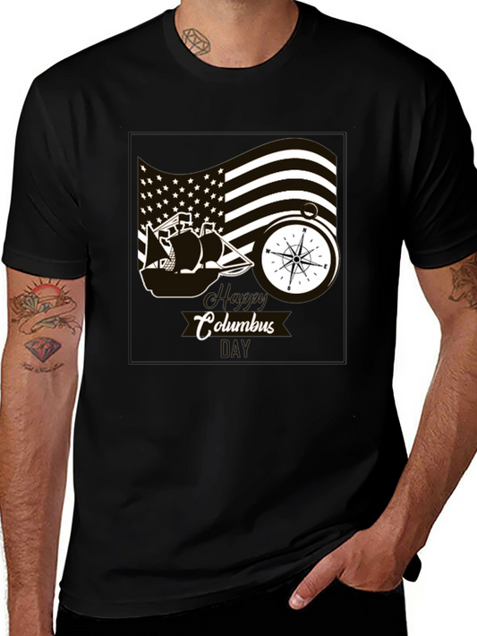 Columbus Day Graphic T-Shirt - Black