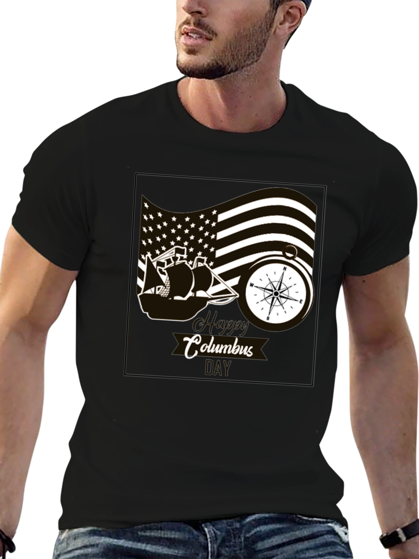 Columbus Day Graphic T-Shirt - Black