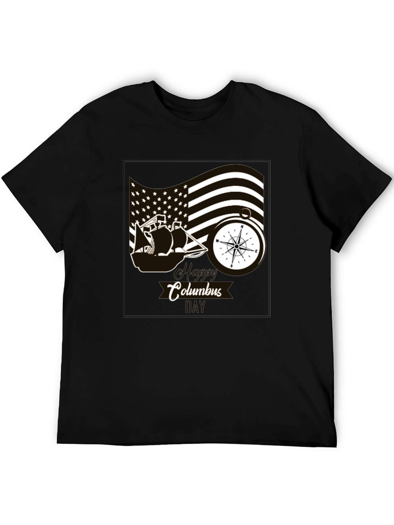 Columbus Day Graphic T-Shirt - Black