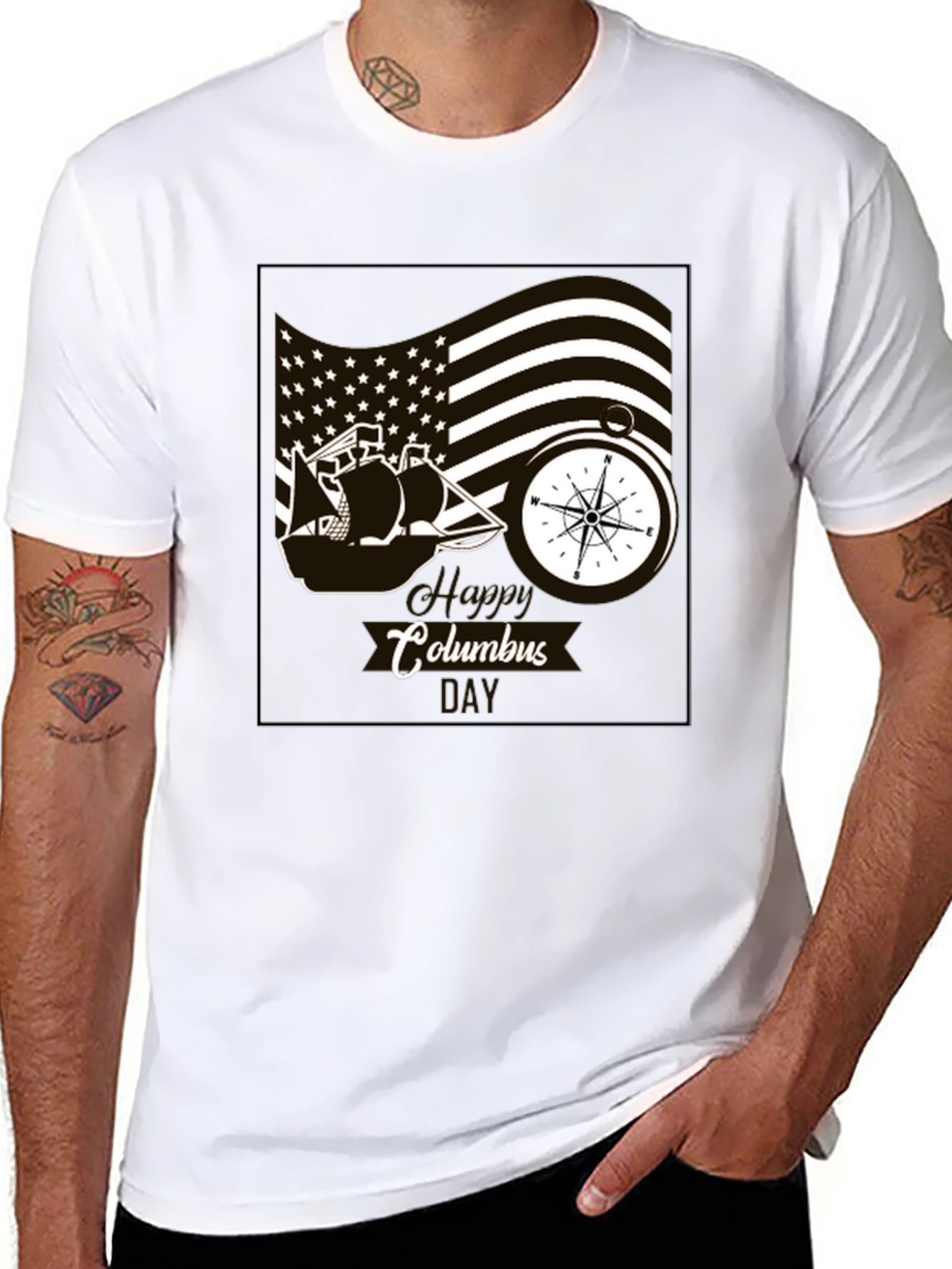 Columbus Day Graphic T-Shirt - Black