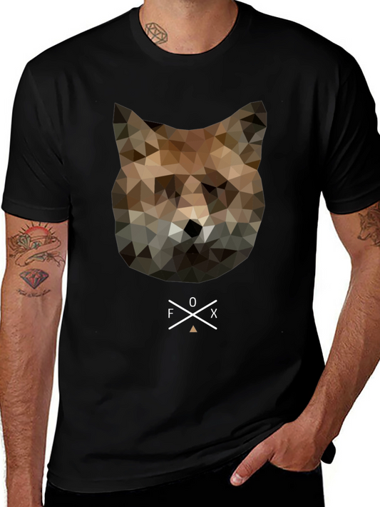 Geometric Fox Head Graphic Tee - Unique Mens T-Shirt