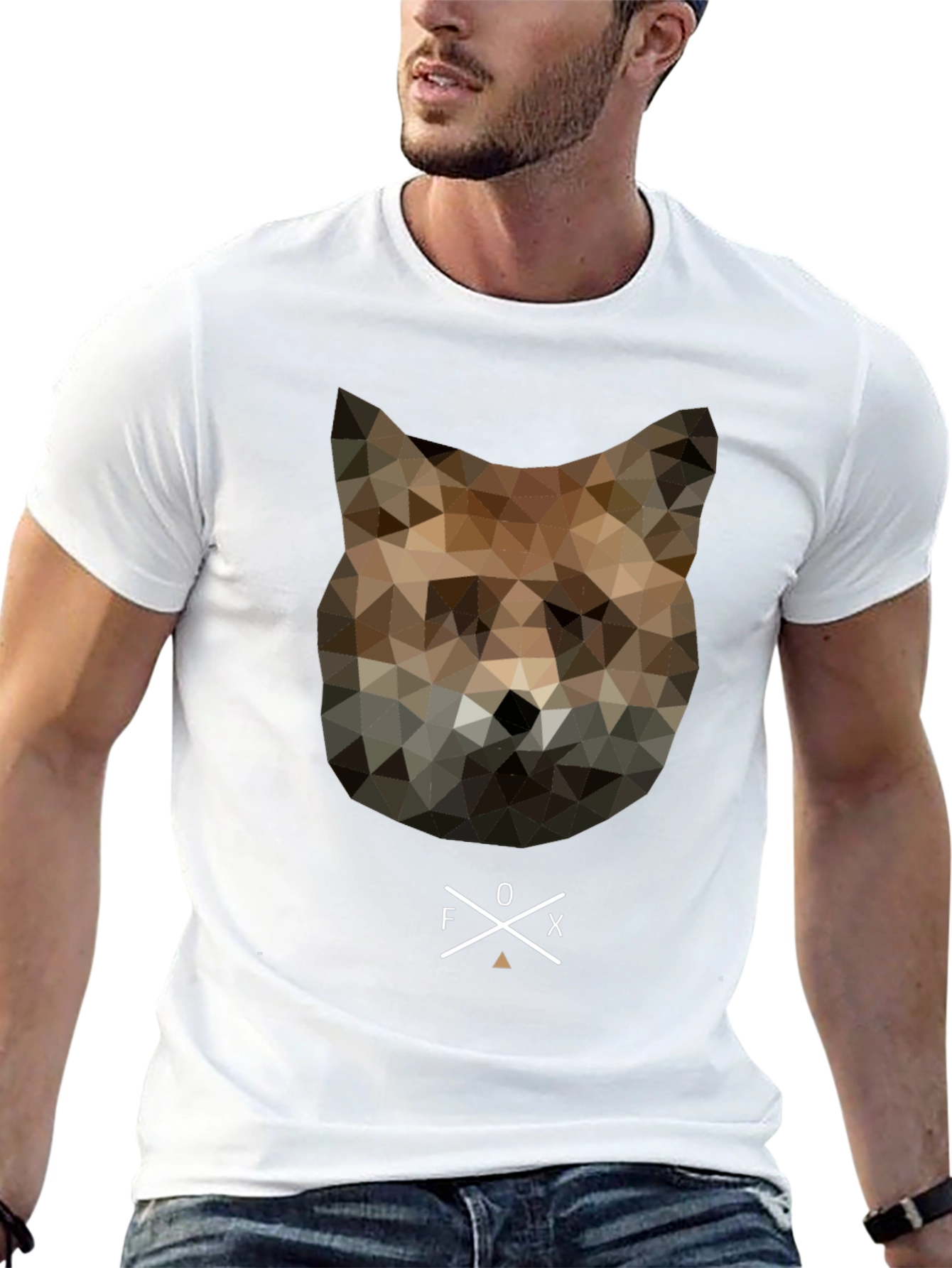 Geometric Fox Head Graphic Tee - Unique Mens T-Shirt