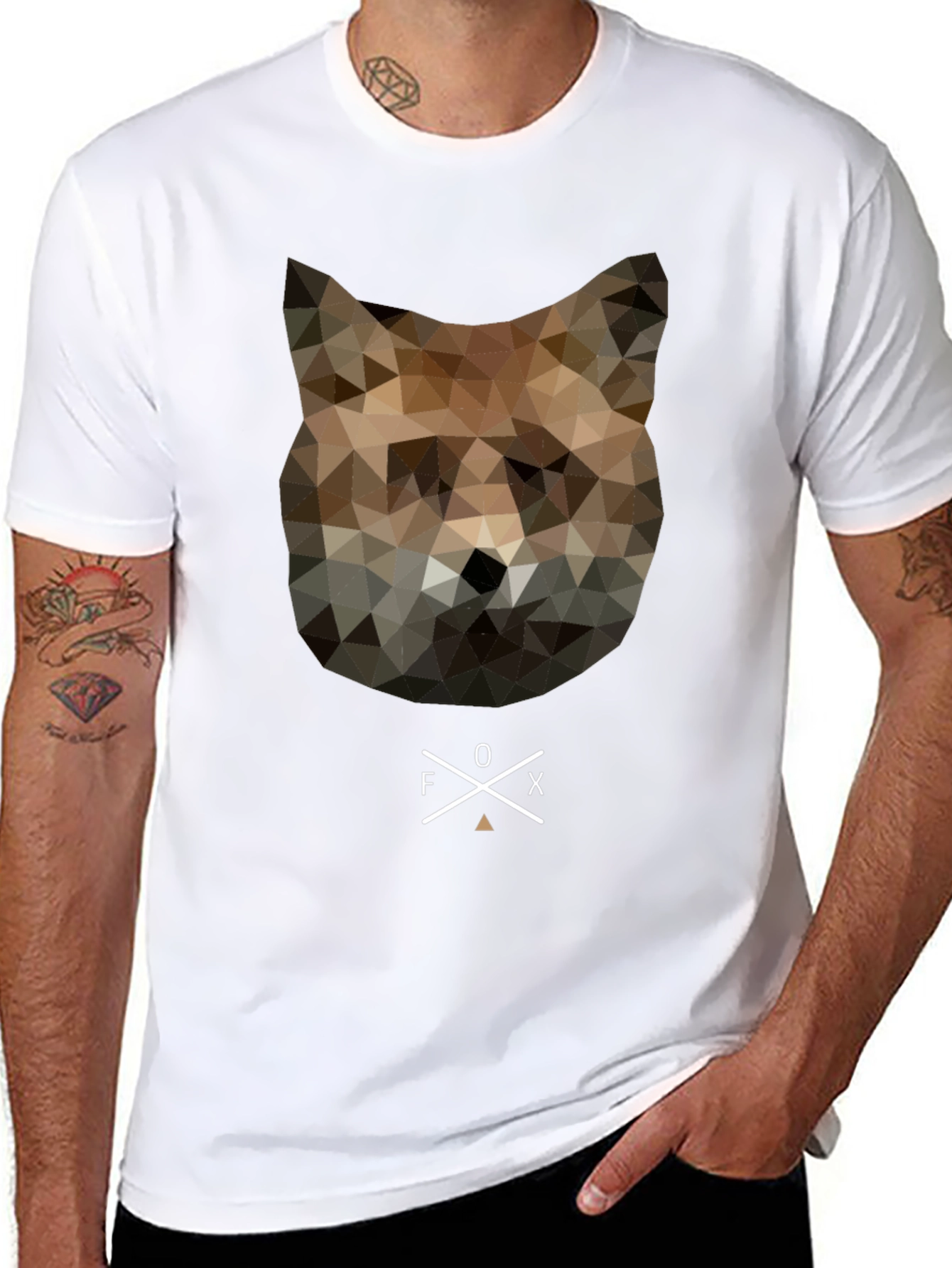 Geometric Fox Head Graphic Tee - Unique Mens T-Shirt