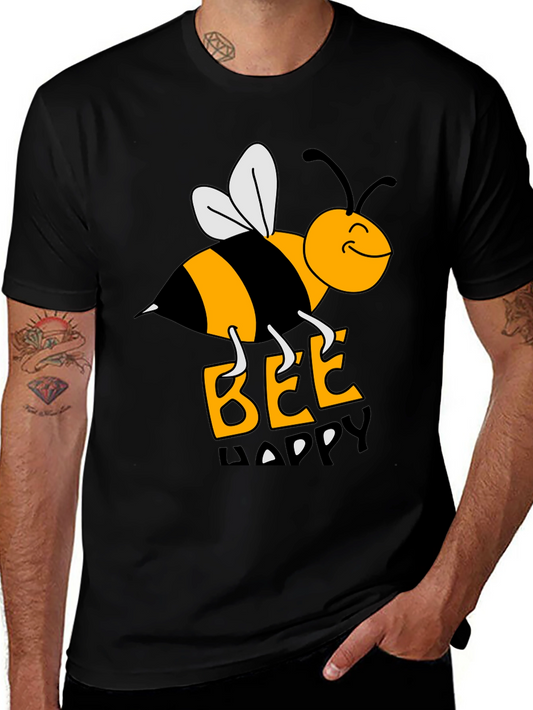 Bee Happy Graphic Tee - Black Cotton T-Shirt